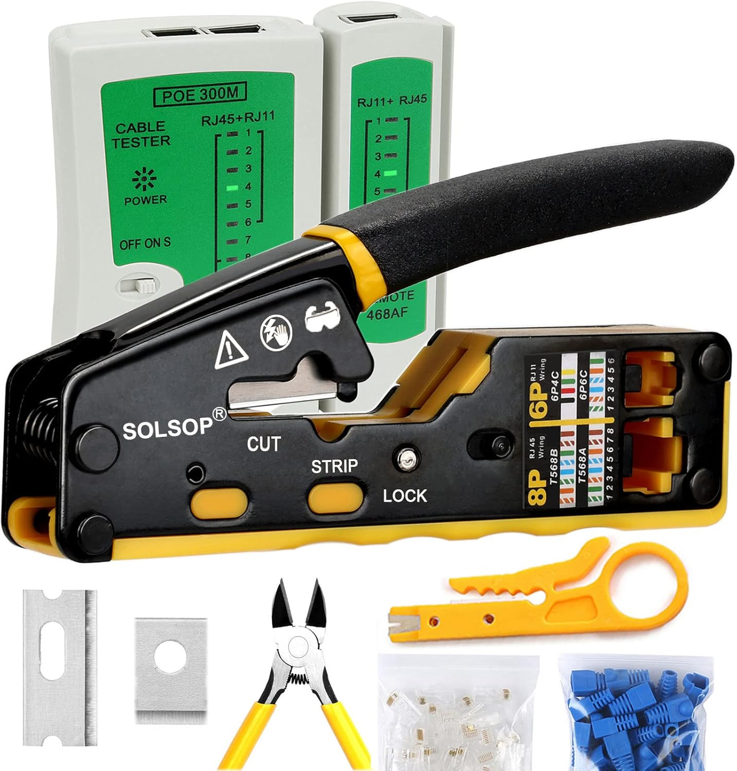 RJ45 Crimp Tool Kit with 50PCS Connectors and Cable Tester