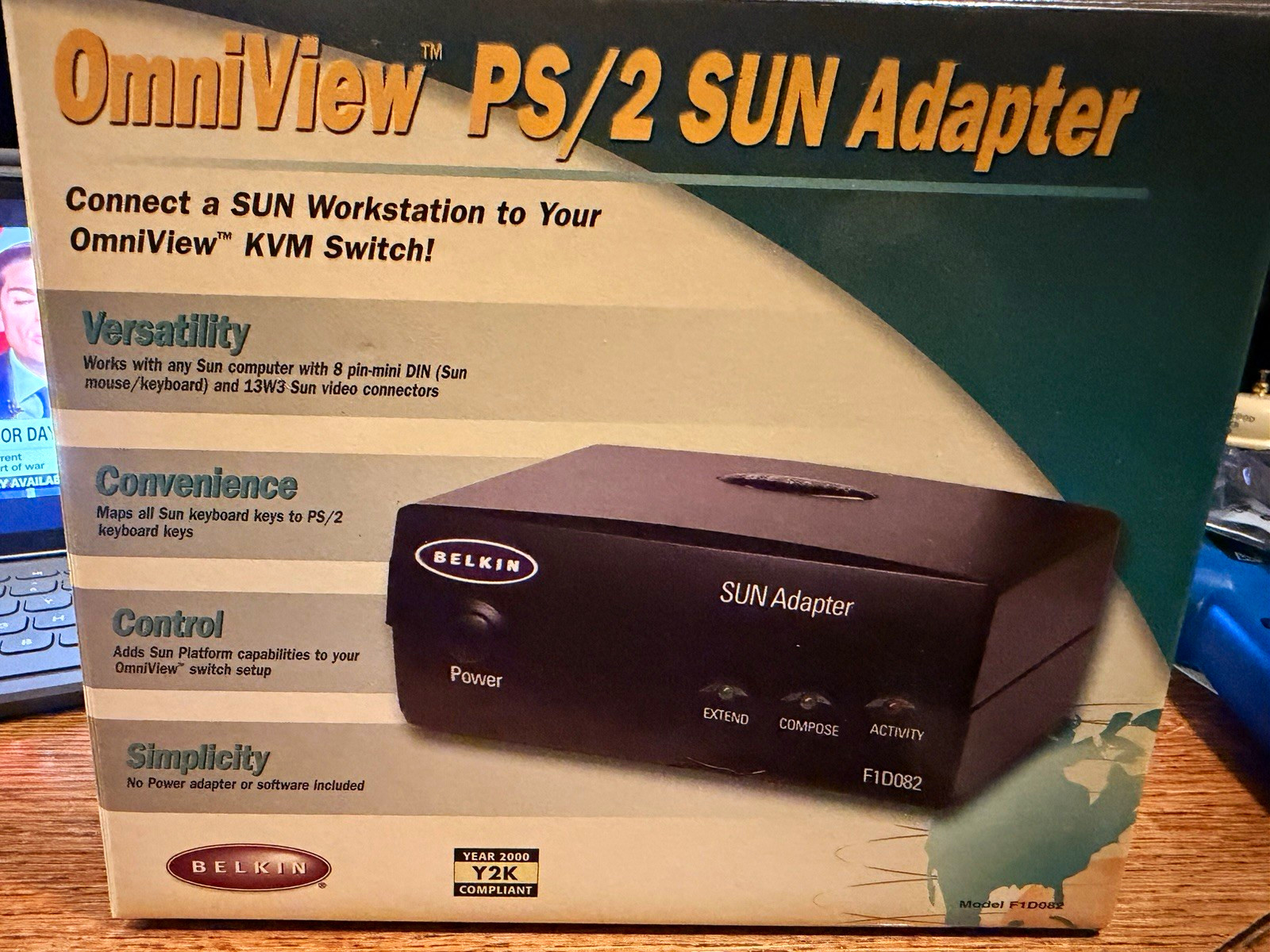 Belkin OmniView PS/2 to Sun Adapter KVM Switch Box 6ft Black F1D082