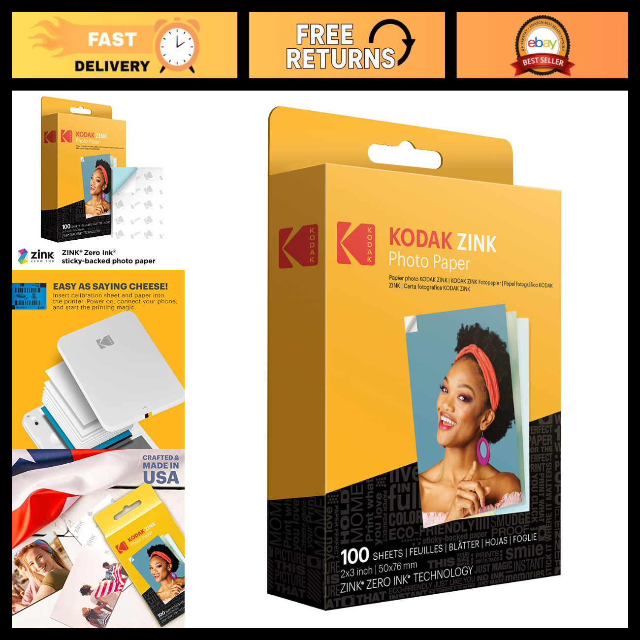 2x3 Premium Sticky-Backed ZINK Photo Paper (100 Sheets) - Compatible with Instan