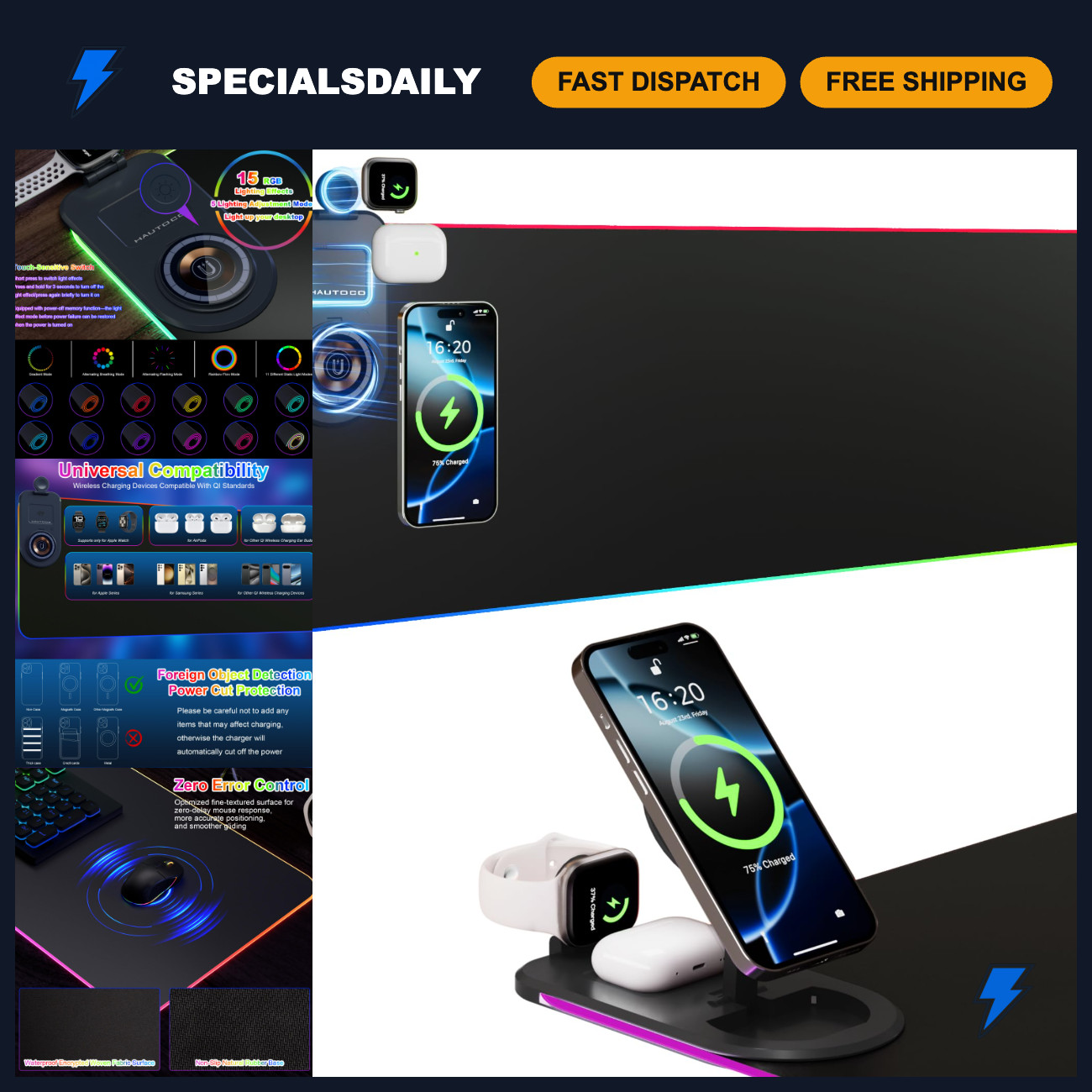Wireless Charging RGB Mouse Pad - Large Gaming Desk Mat for PC & Laptop
