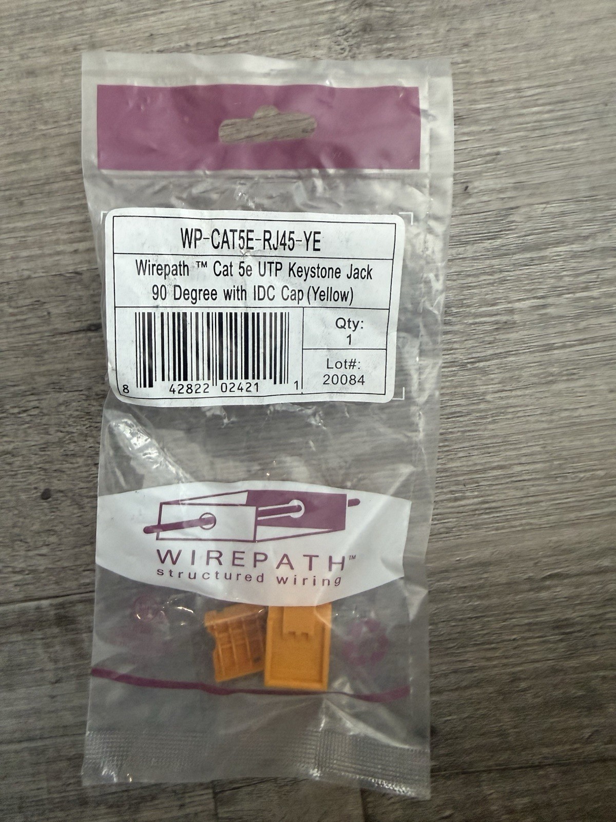 Wirepath Cat5e Keystone Jack 90 Degree Yellow WP-CAT5E-RJ45-YE
