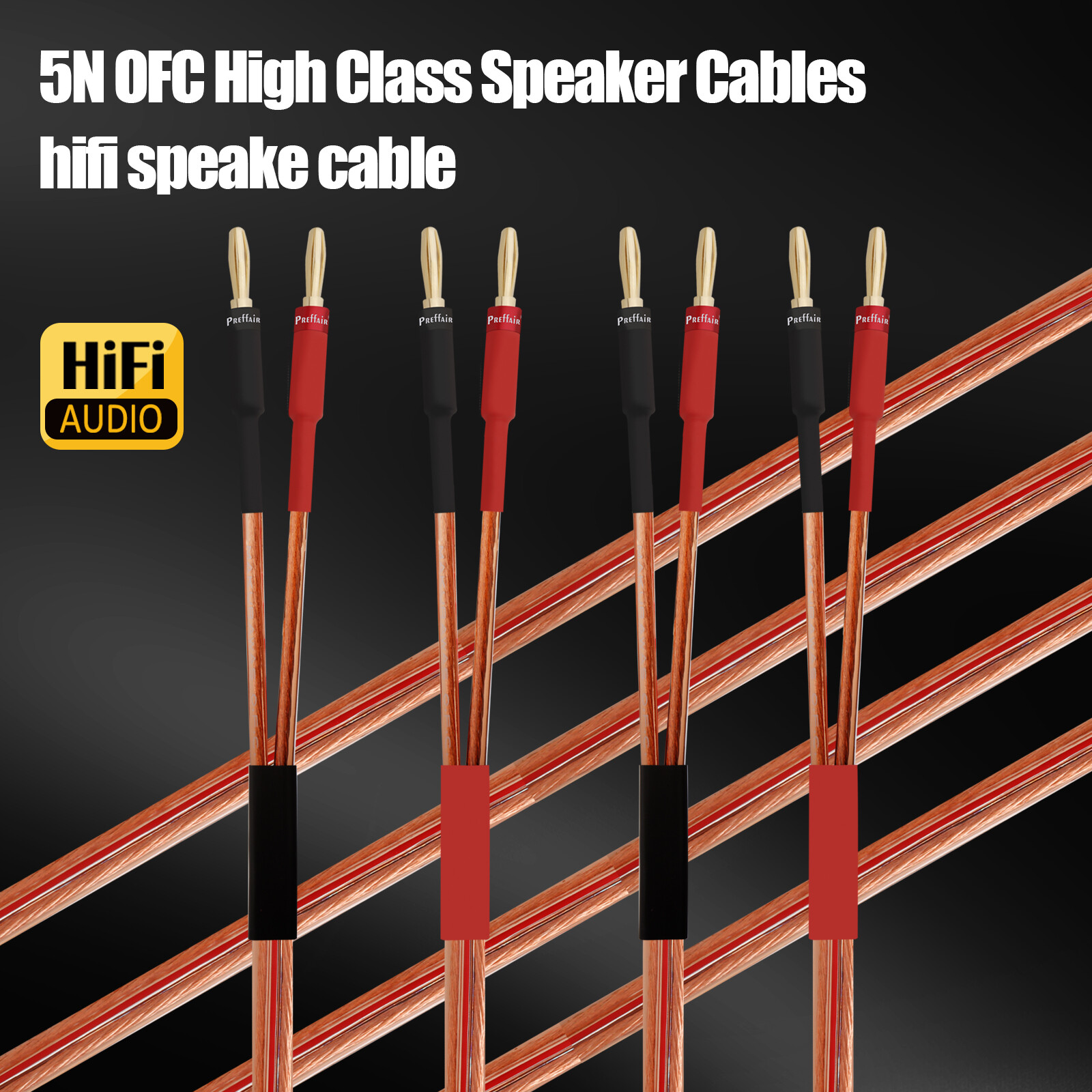 5N Speaker Cable Oxygen-free Pure Copper Audio Cord with Gold Plated Banana Plug
