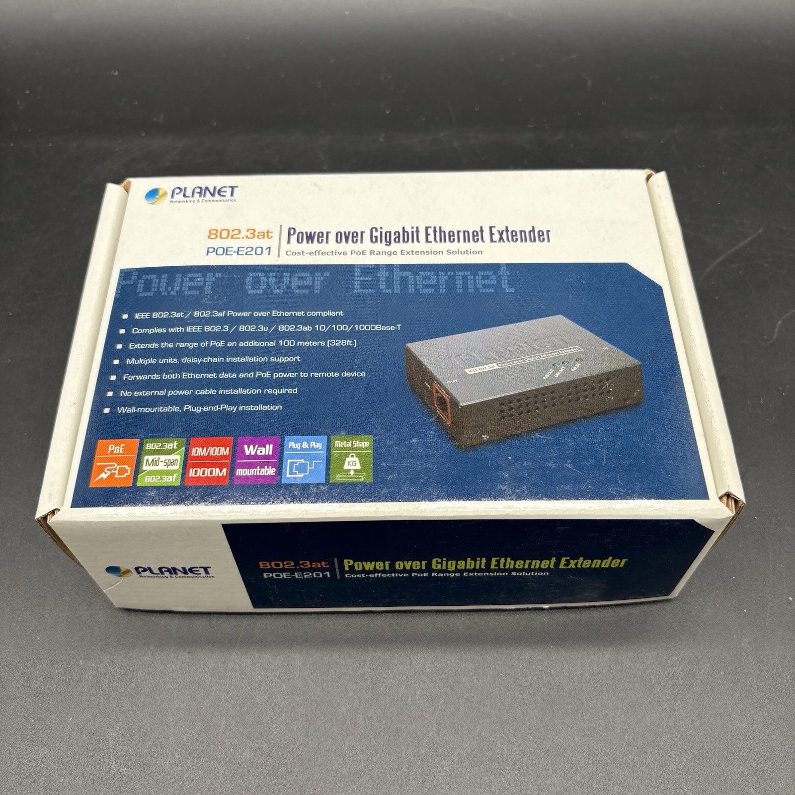 Planet POE-E201 802.3at Power over Gigabit Ethernet Extender PoE NEW Open Box
