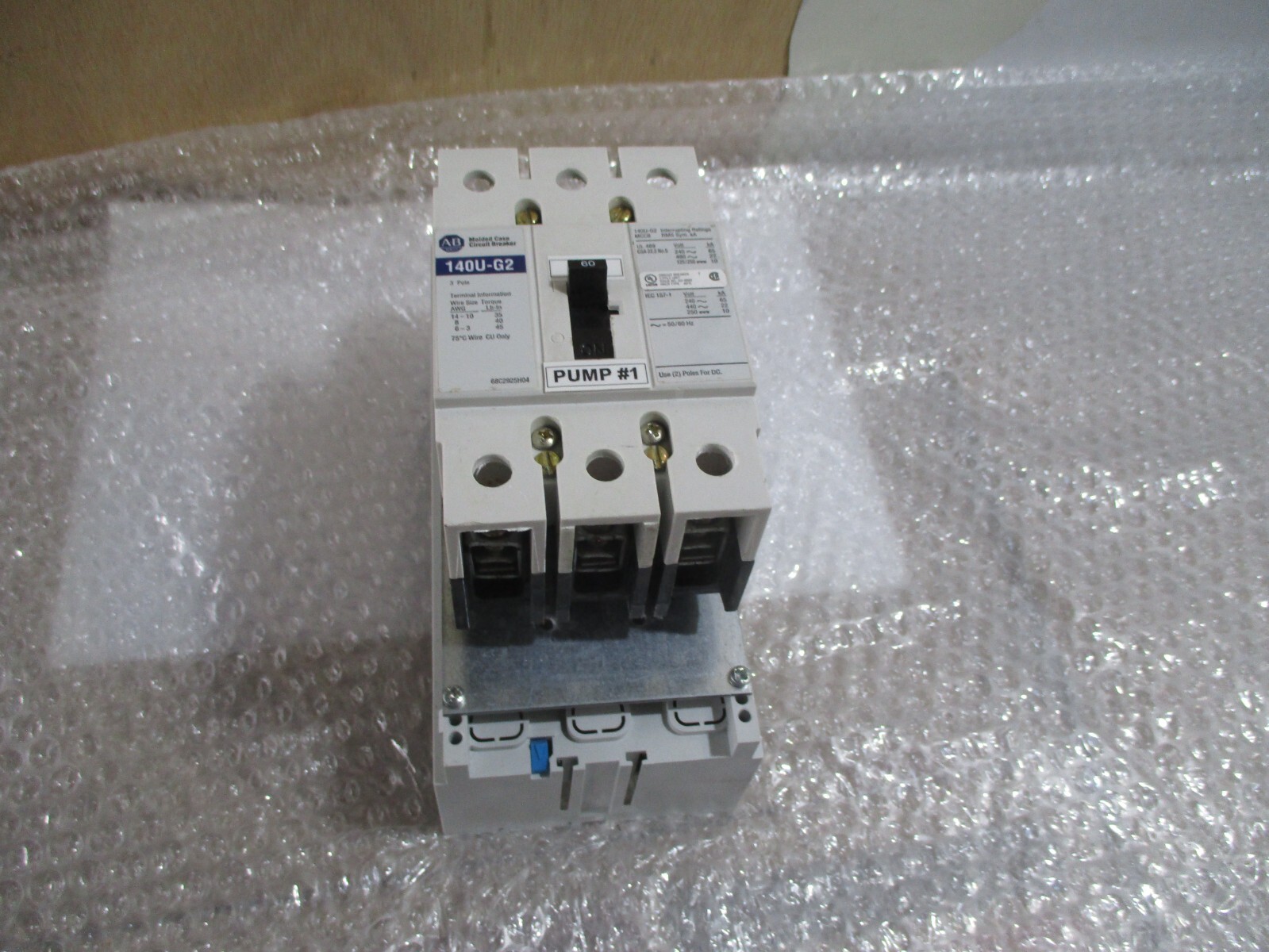 Allen-Bradley 140U-G2 60A 3POLE  140U-G2-MCCB w/ 141A-CUH125T