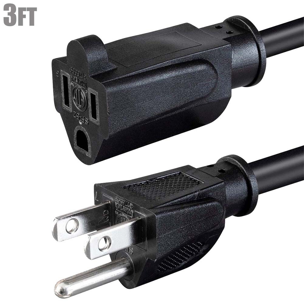 3FT 14/3 Power Cord Extension Cable NEMA 5-15P to NEMA 5-15R SJT 14AWG 3-Prong
