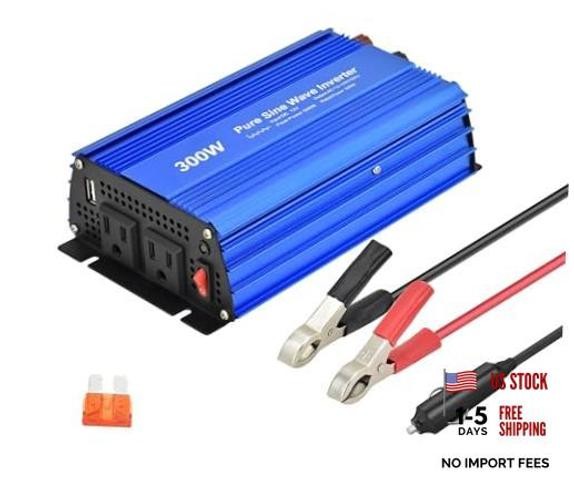 Pure sine Wave Inverter DC12V to AC110V 60Hz with Dual sockets and USB 300W