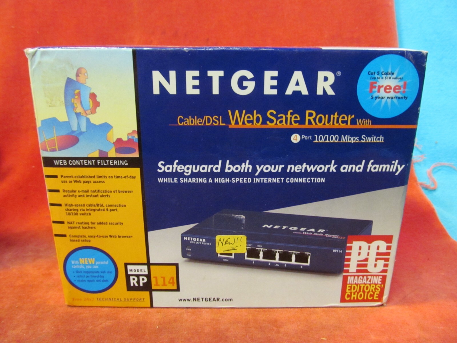 NEW NETGEAR RP 114 CABLE DSL WEB SAFE ROUTER WITH 4 10/100 Mbps SWITCH
