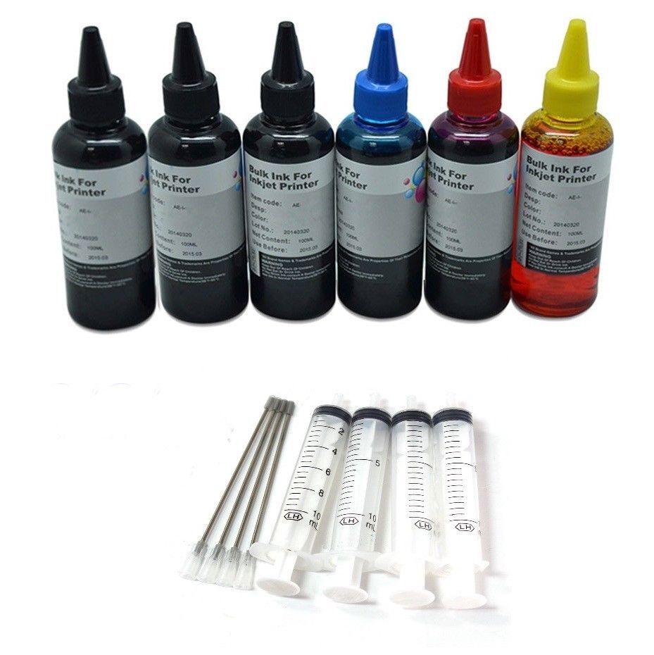 600ml Premium Bulk Refill ink kit for HP cartridges 4 colors Black cyan mag yell