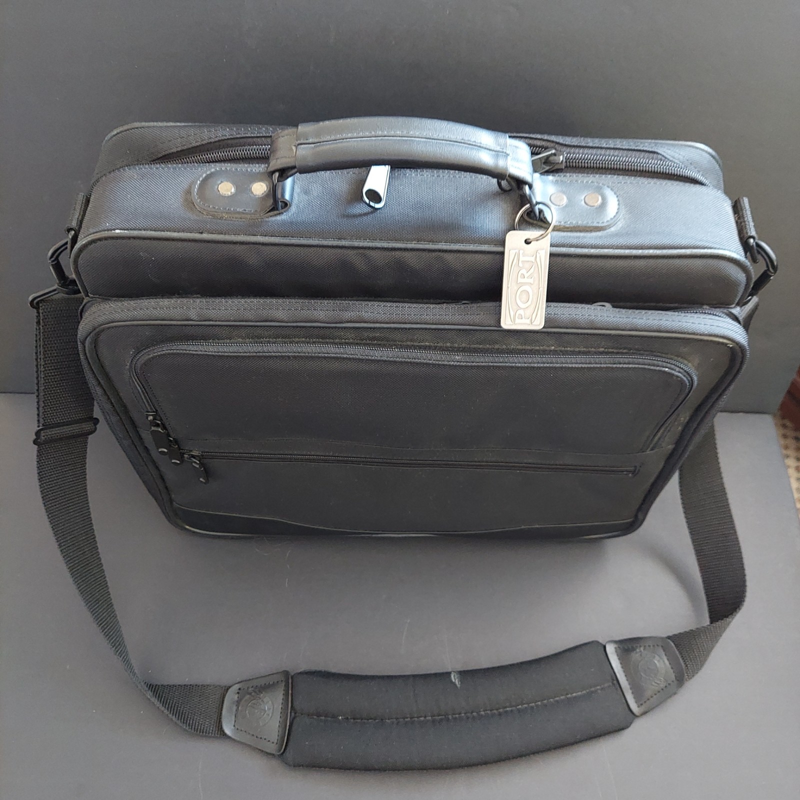Port Noteworthy Executive Heavy Black Nylon Briefcase Laptop Carrier Bag w/Strap