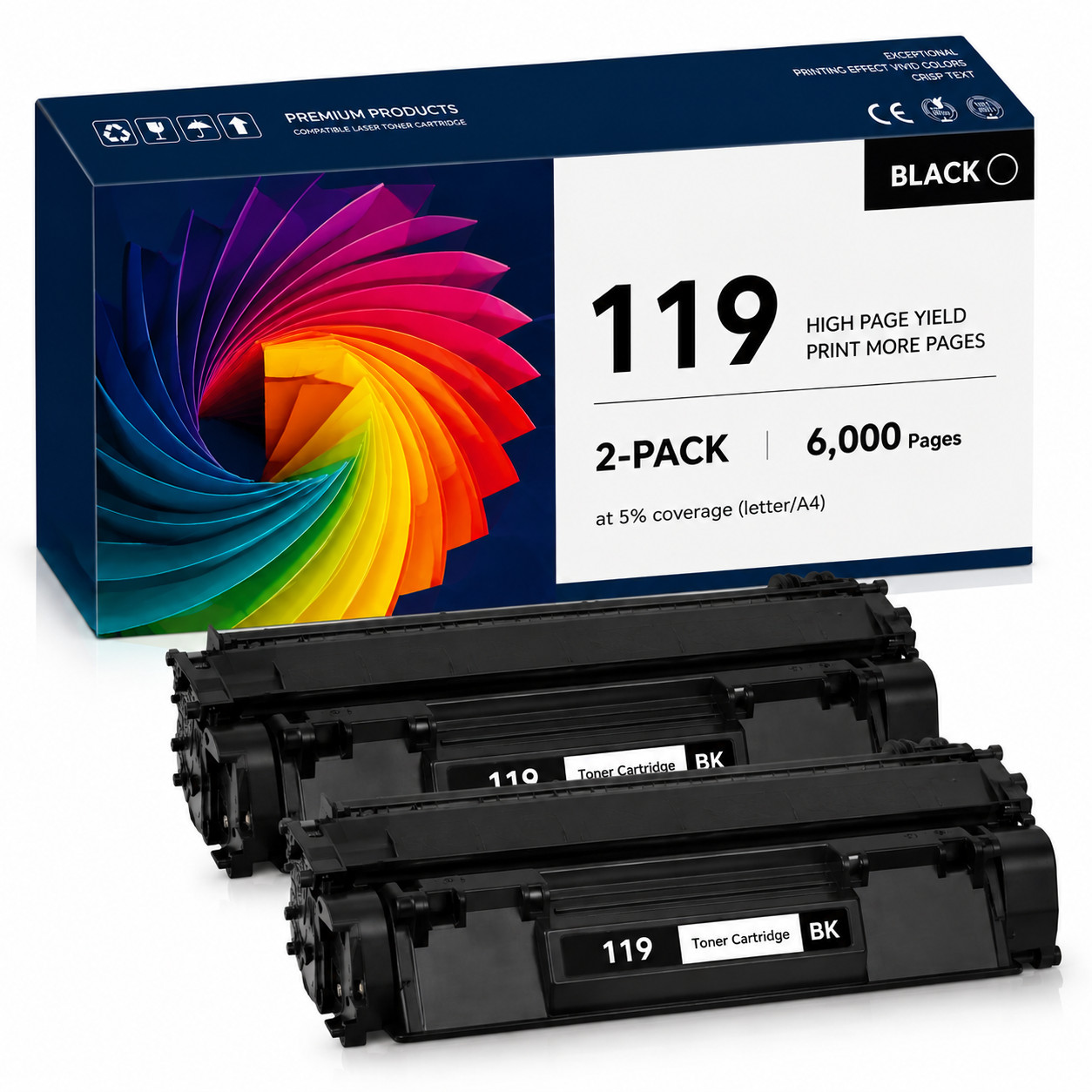 119 Toner Cartridges 2PK Black For Imageclass MF6160dw MF6100 LBP6300 