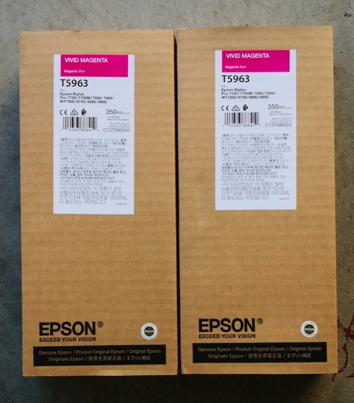 04-2022 NIB 2 of Genuine EPSON T5963 Vivid Magenta 350ml Ink 7890/7900 As T6363