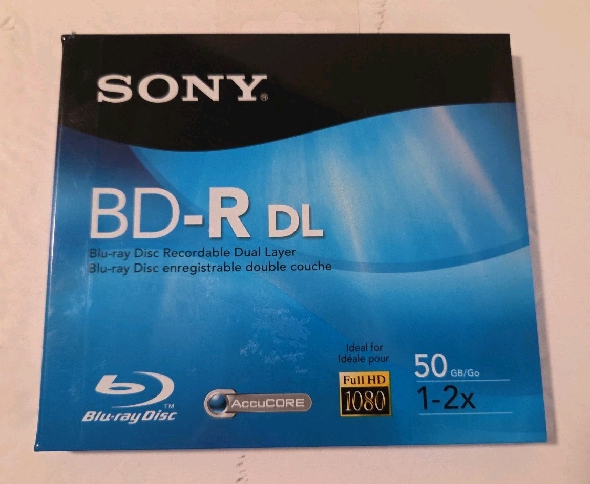 SONY AccuCORE BD-R DL Blu-ray Disc Recordable 50GB 1-2x Speed 1080 HD