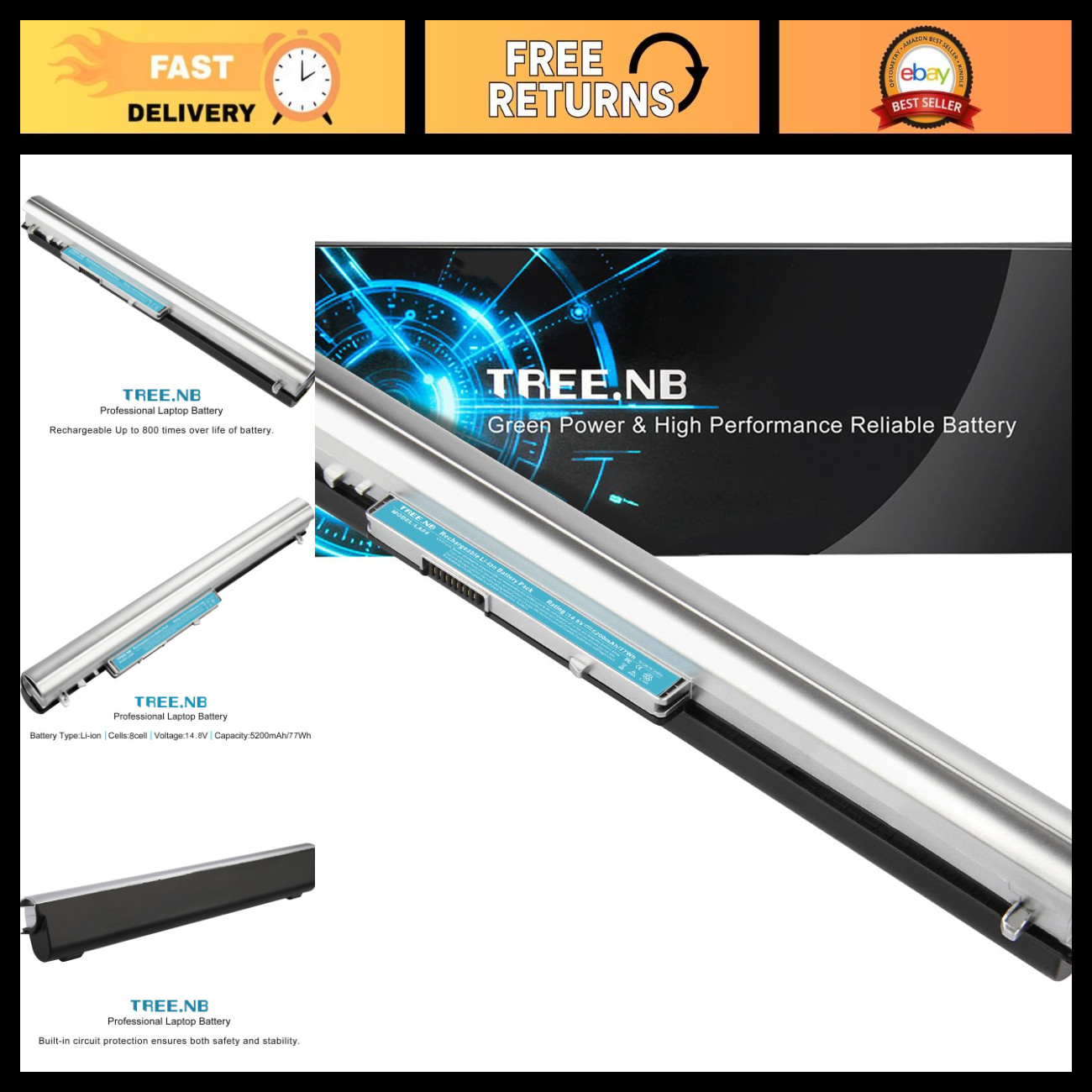 Long Life 8-Cell Laptop Battery for HP Pavilion 14 15 TouchSmart Series, LA04