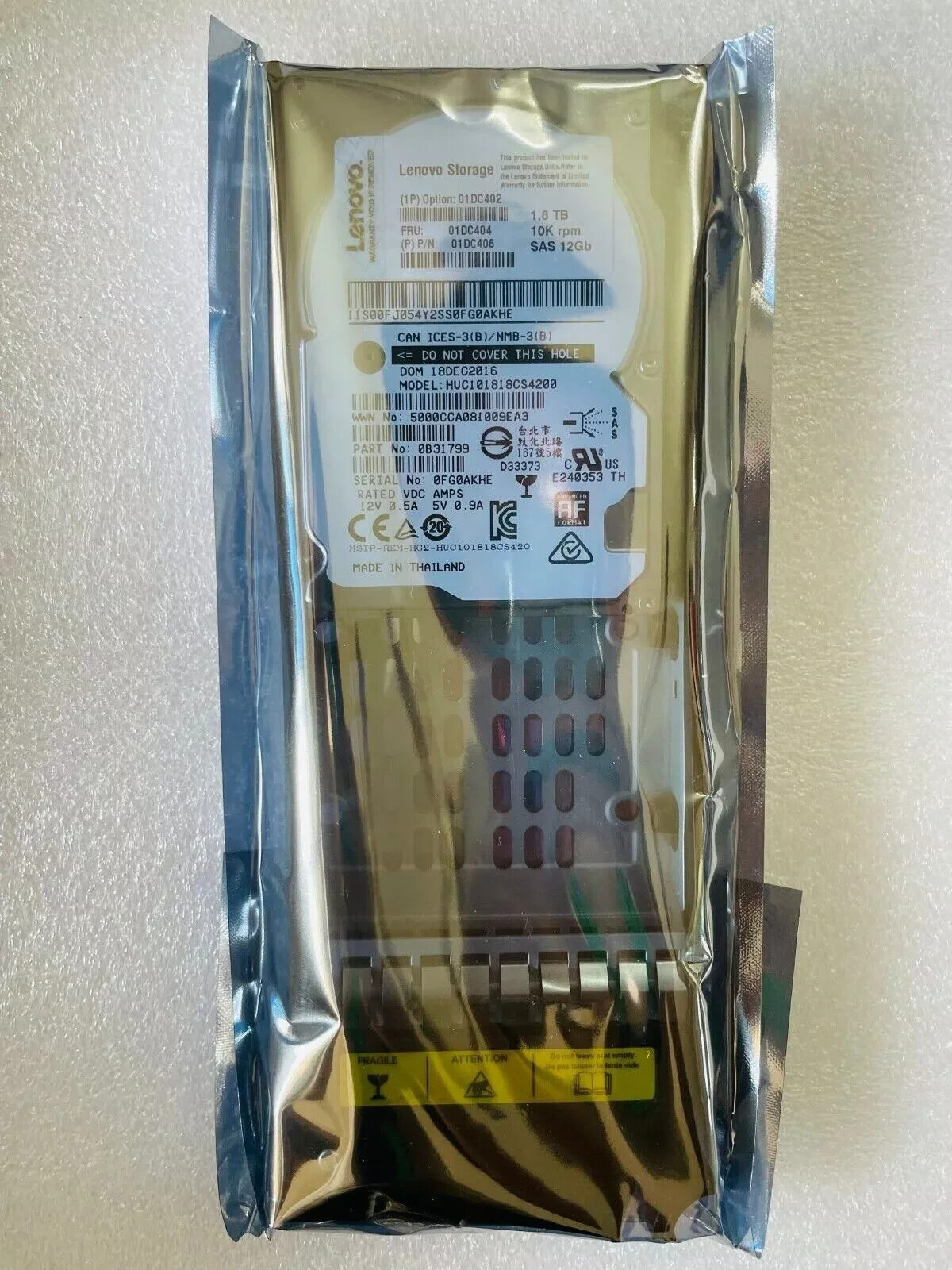 For Lenovo 01DC402 1.8TB 01DC404 10K RPM 2.5" SAS Hard Drive