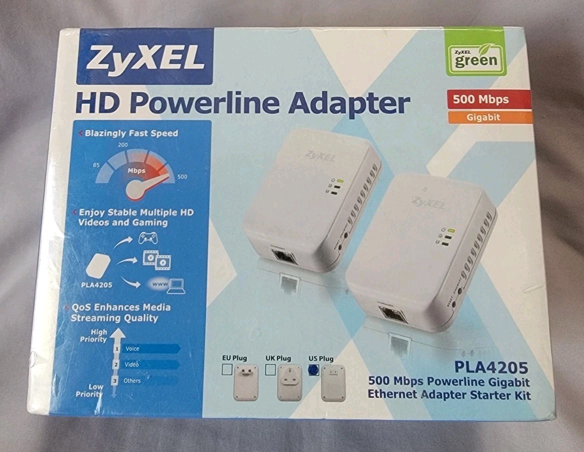ZyXEL HD Powerline Ethernet Adapter Starter Kit 500 Mbps Wall Plug PLA4205