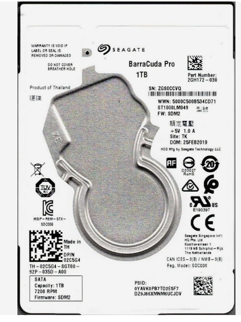 ST1000LM049 P/N: 2GH172-030 F/W: SDM2 TK ZGS Seagate BarraCuda Pro 1TB