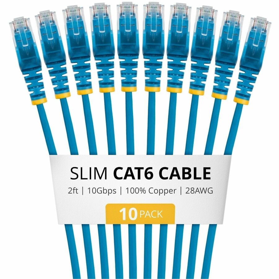 StarTech 2ft Blue Slim CAT6 Cable, 10 Pack, Snagless RJ45, UTP, LSZH, 28AWG Pure