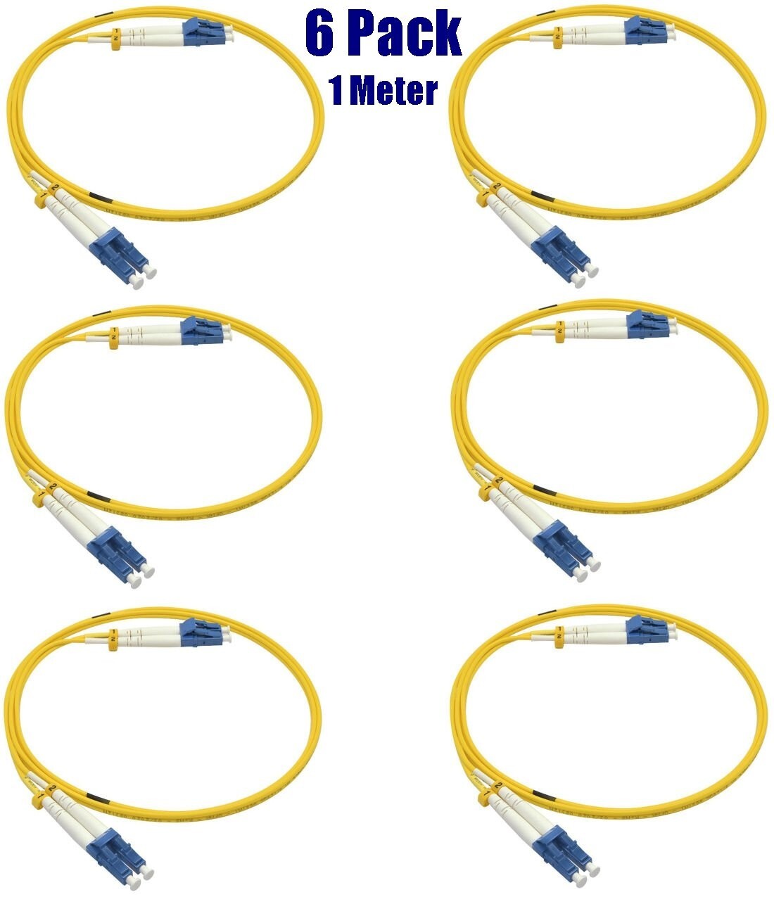 6 Pack 1M 3Ft LC UPC to LC UPC Duplex 9/125 Single Mode Fiber Optic Patch Cable