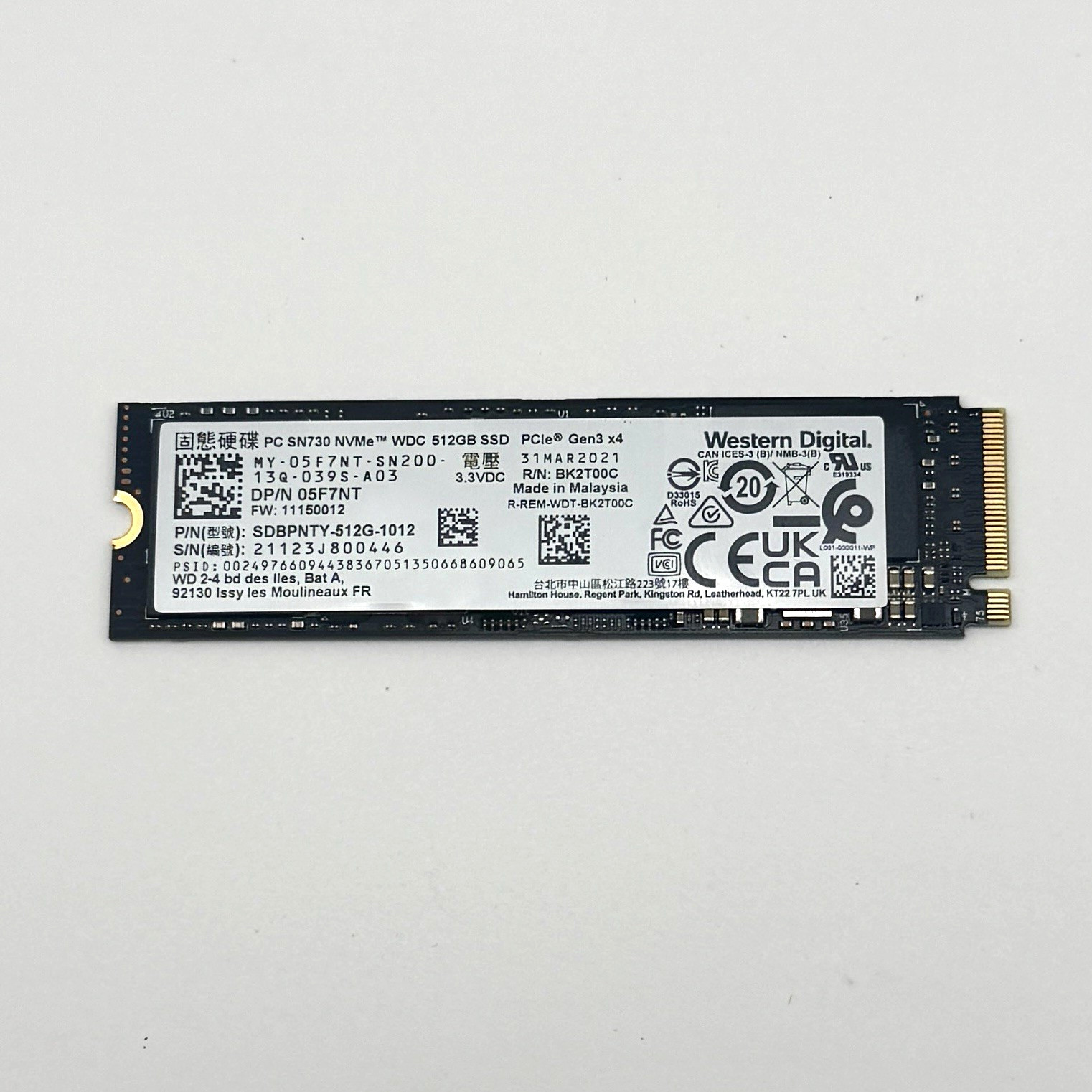 512GB Western Digital PC SN730 M.2 2280 PCIe 3.0 x4 NVMe SSD SDBPNTY-512G-1012