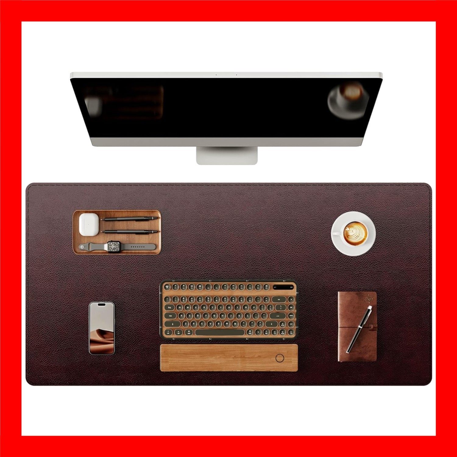 Genuine Leather Desk Mat, 31.5"x15.8"Office Desk Pad, Thick Desk Pad Mat with...