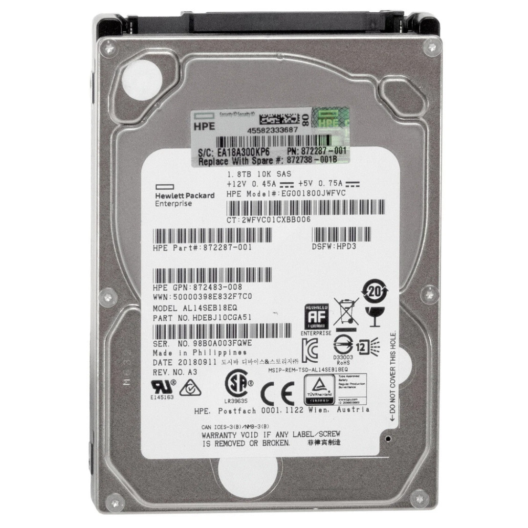 HPE 1.8TB SAS Enterprise HDD 872287-001 872738-001 EG001800JWFVC