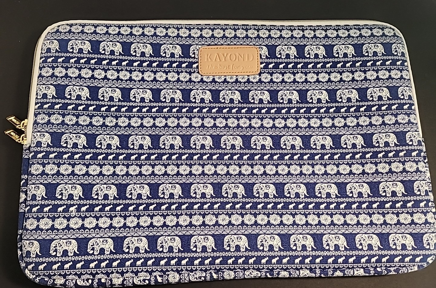 Kayond Sleeve Blue/White Elephant Pattern Canvas Fabric 17"x11.5" Universal