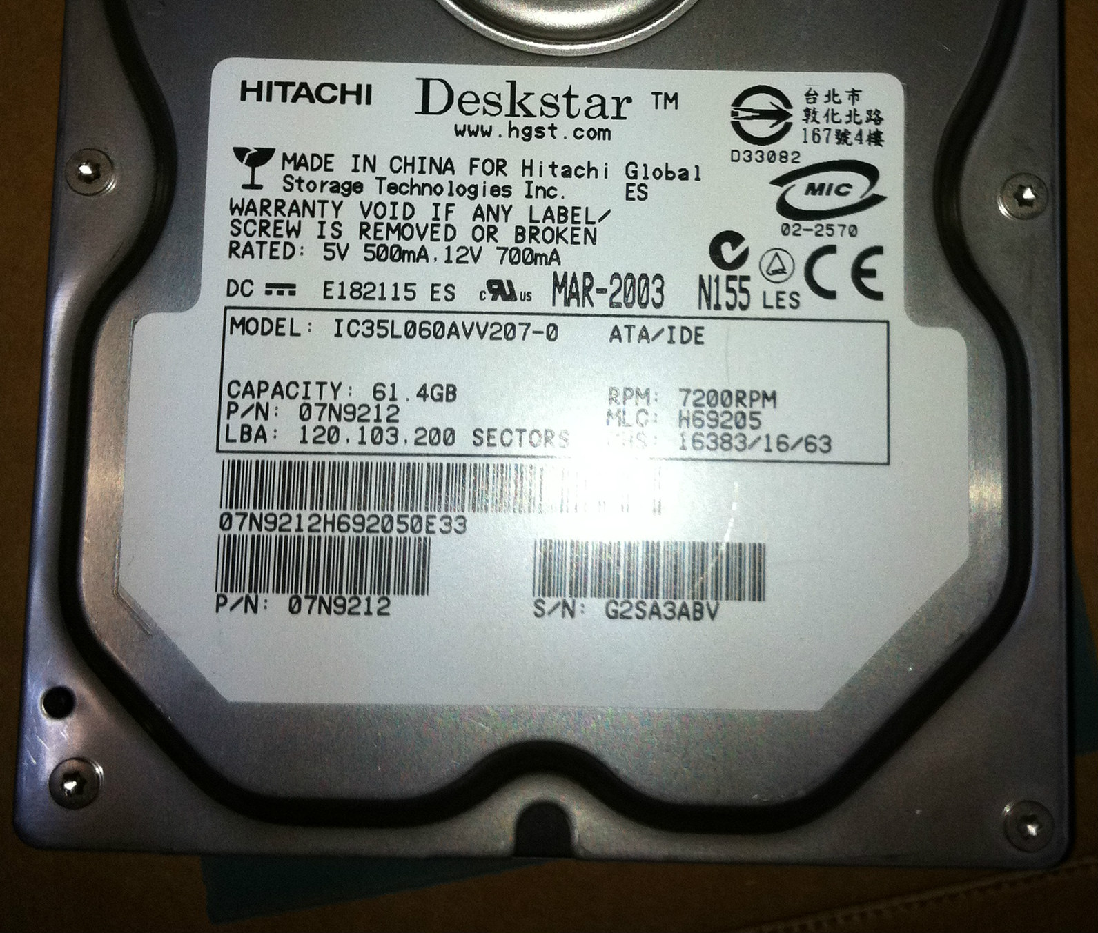 3x IBM / HITACHI 07N9212 61.4GB 7200 RPM 3.5" IDE Hard Disk Drives