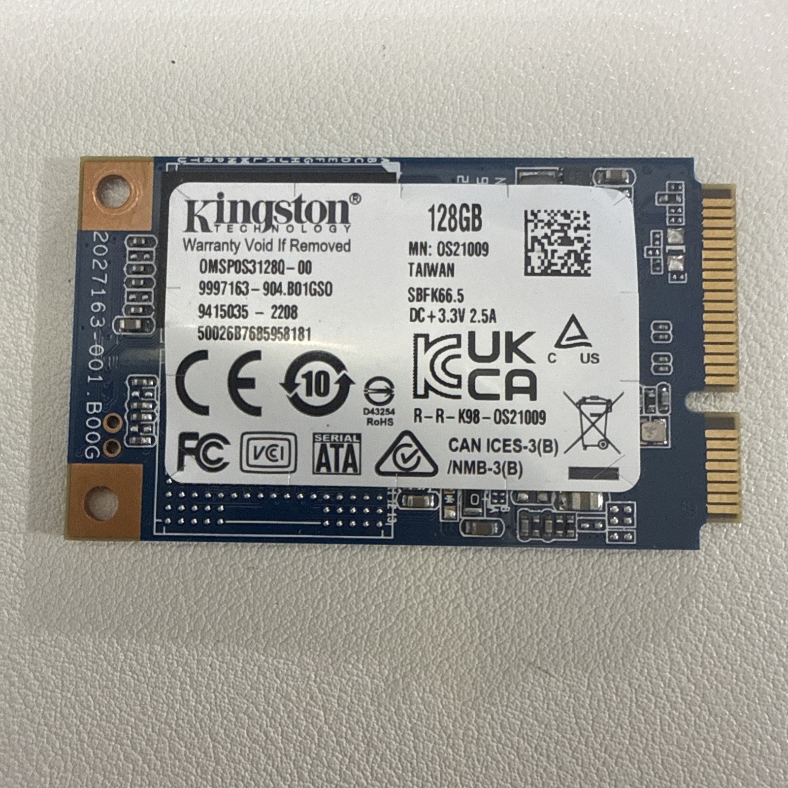 KINGSTON 128GB mSATA SSD SATA III Internal Drive