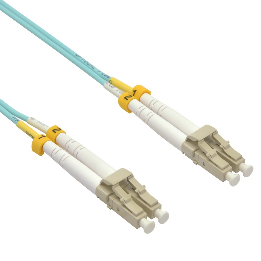 15 Pack of 9m LC/UPC-LC/UPC OM3 Multimode Duplex OFNR 2.0mm Aqua Fiber Optic Pat