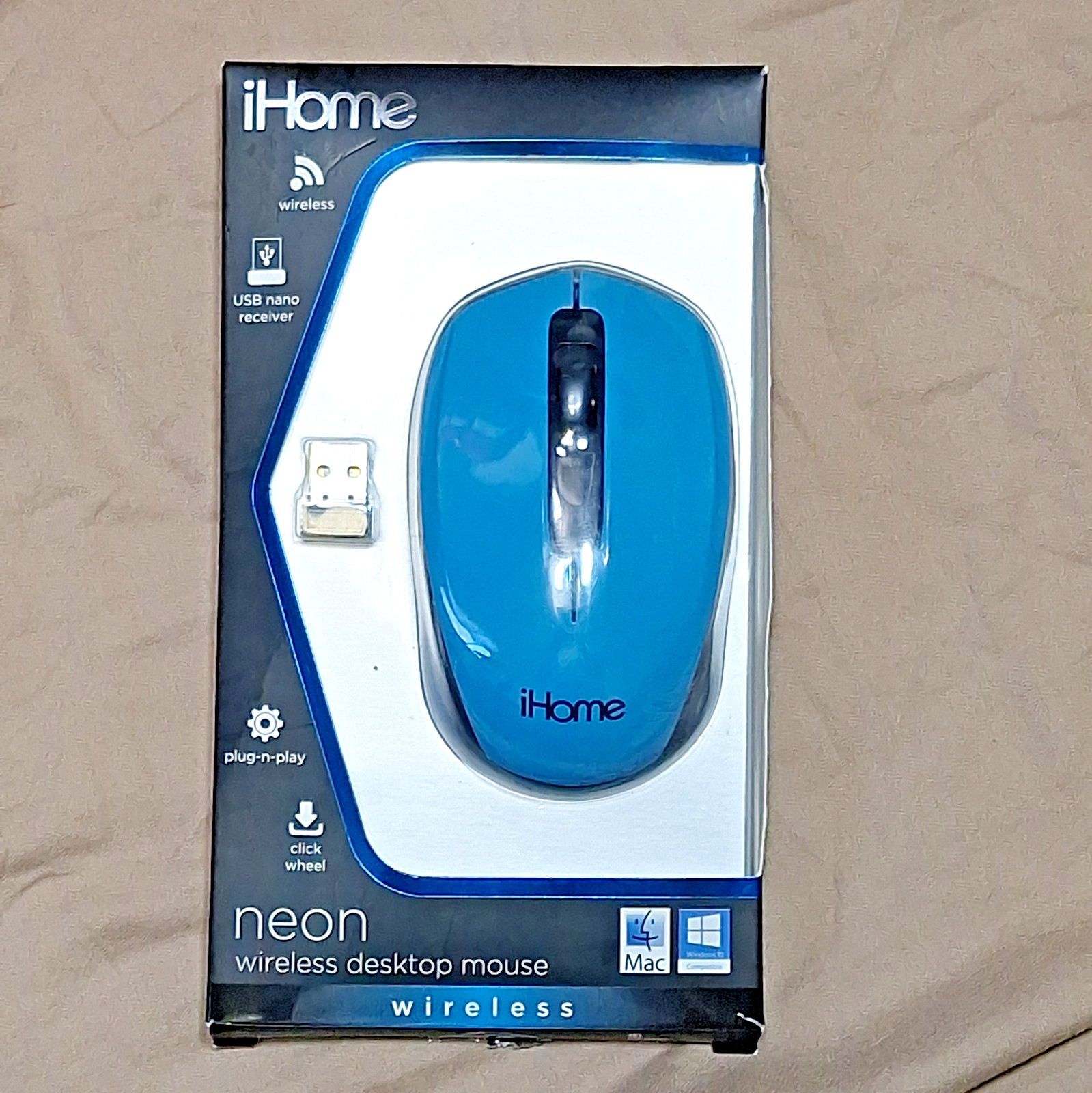 Teal Wireless Desktop Mouse iHome Neon NEW Plug N Play USB Click Wheel Mac PC