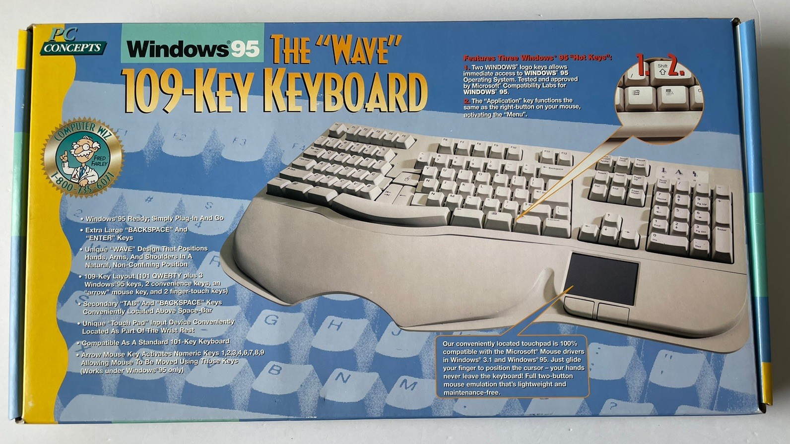 VTG PC Concepts Windows 95 The Wave 109 Key Clicky Keyboard - NEW Old Stock NOS