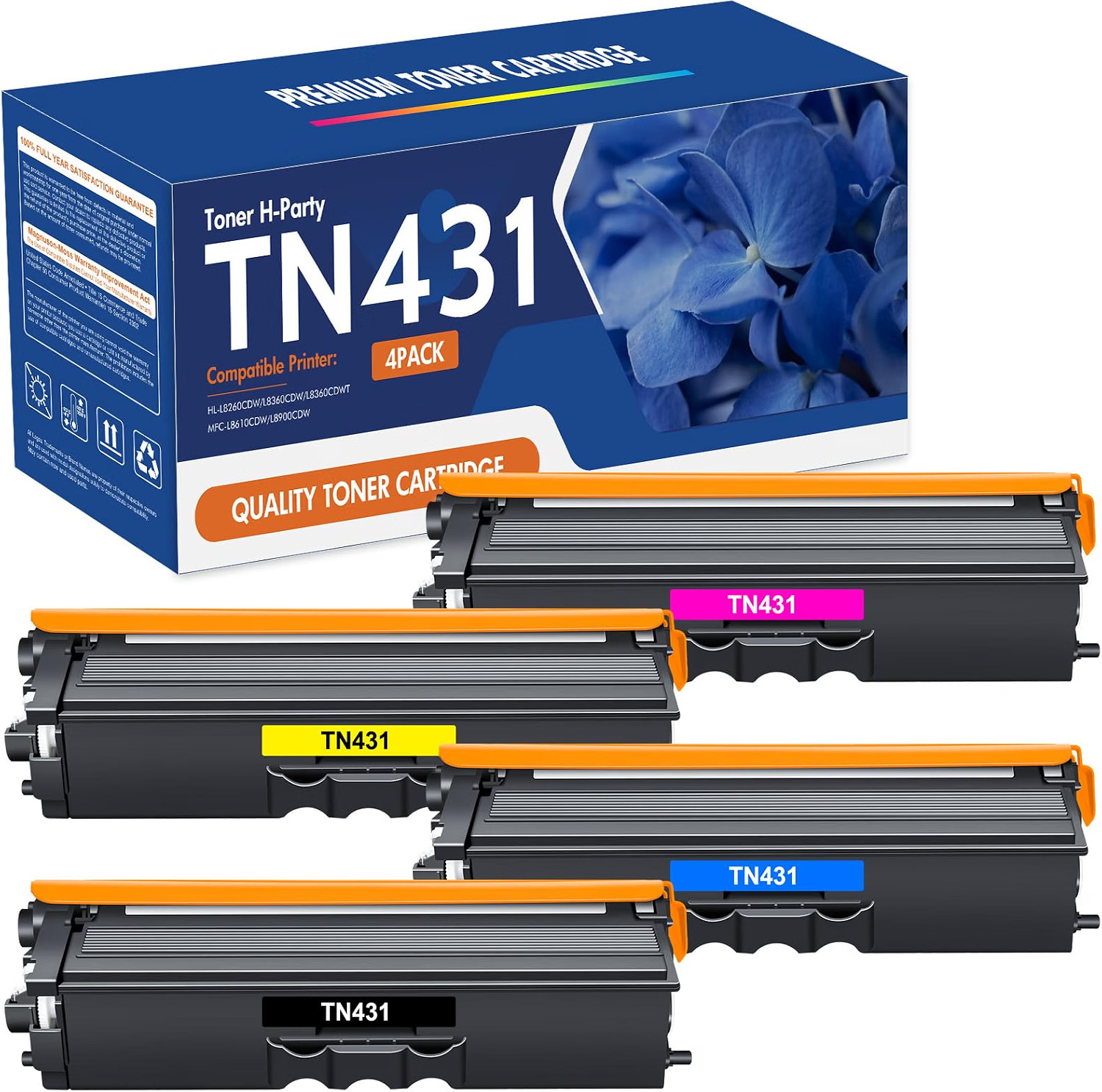 4-Pack Black Cyan Magenta Yellow Toner TN431 TN-431 Brother Printer Compatible