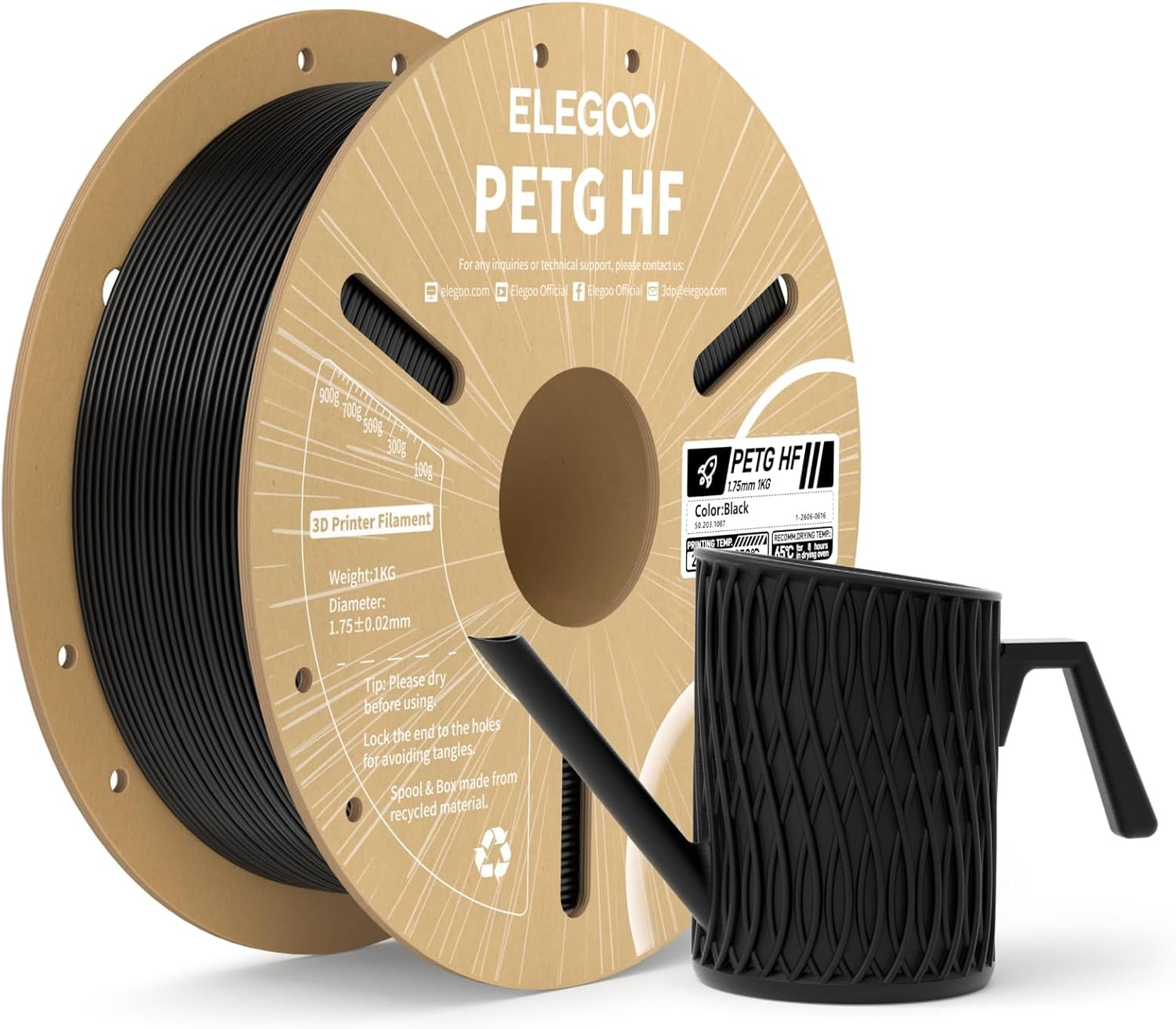PETG HF 3D Printer Filament 1.75Mm Black 1KG