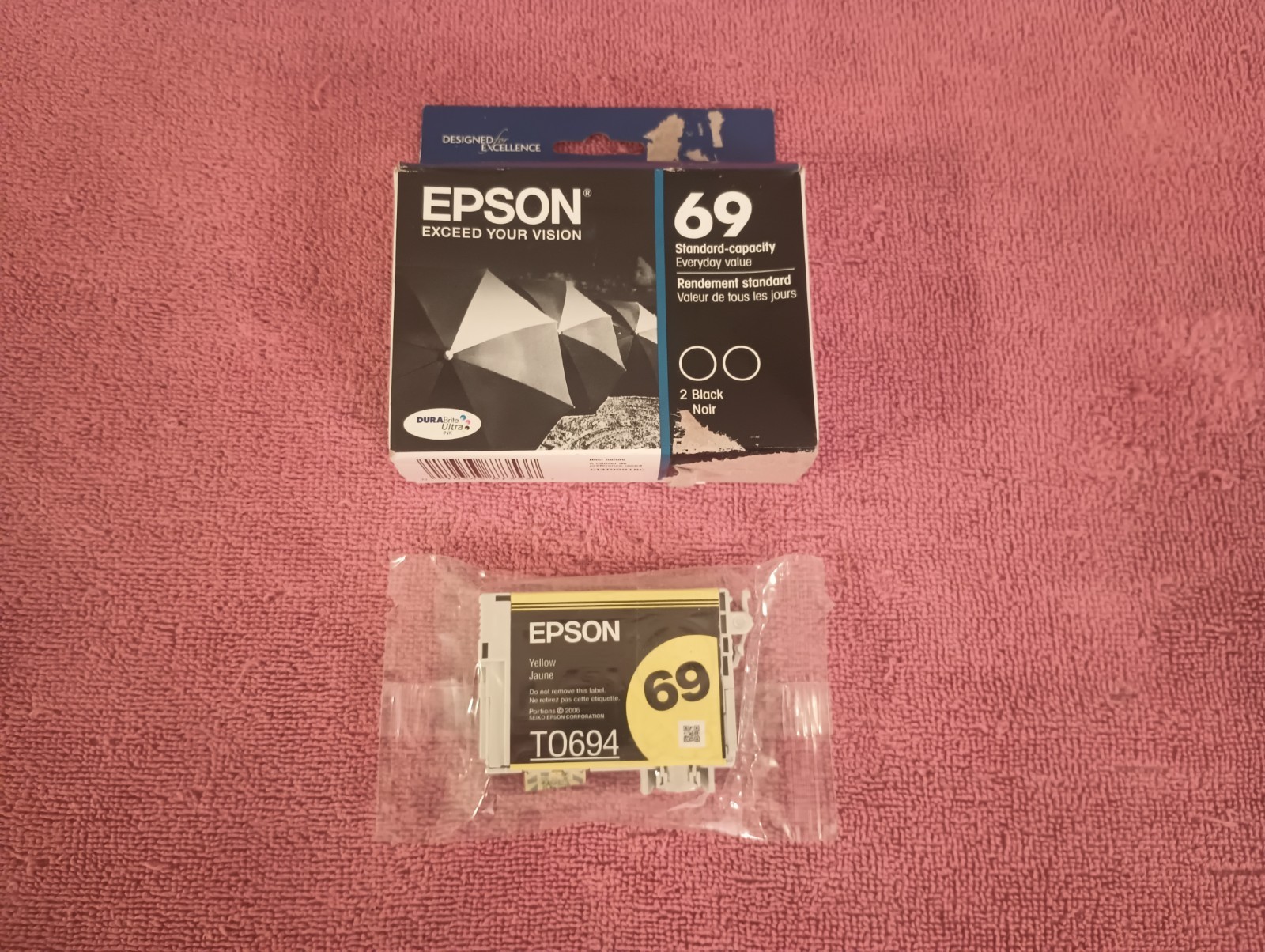 NEW Epson 69 Color black 2 pack ink cartridges + 1pc Yellow Combo EXP 7/2024