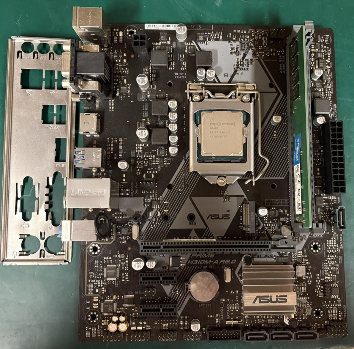 Asus Prime H310M-A R2.0 MATX Motherboard Intel G5420 4GB DDR RAM IO Shield Combo