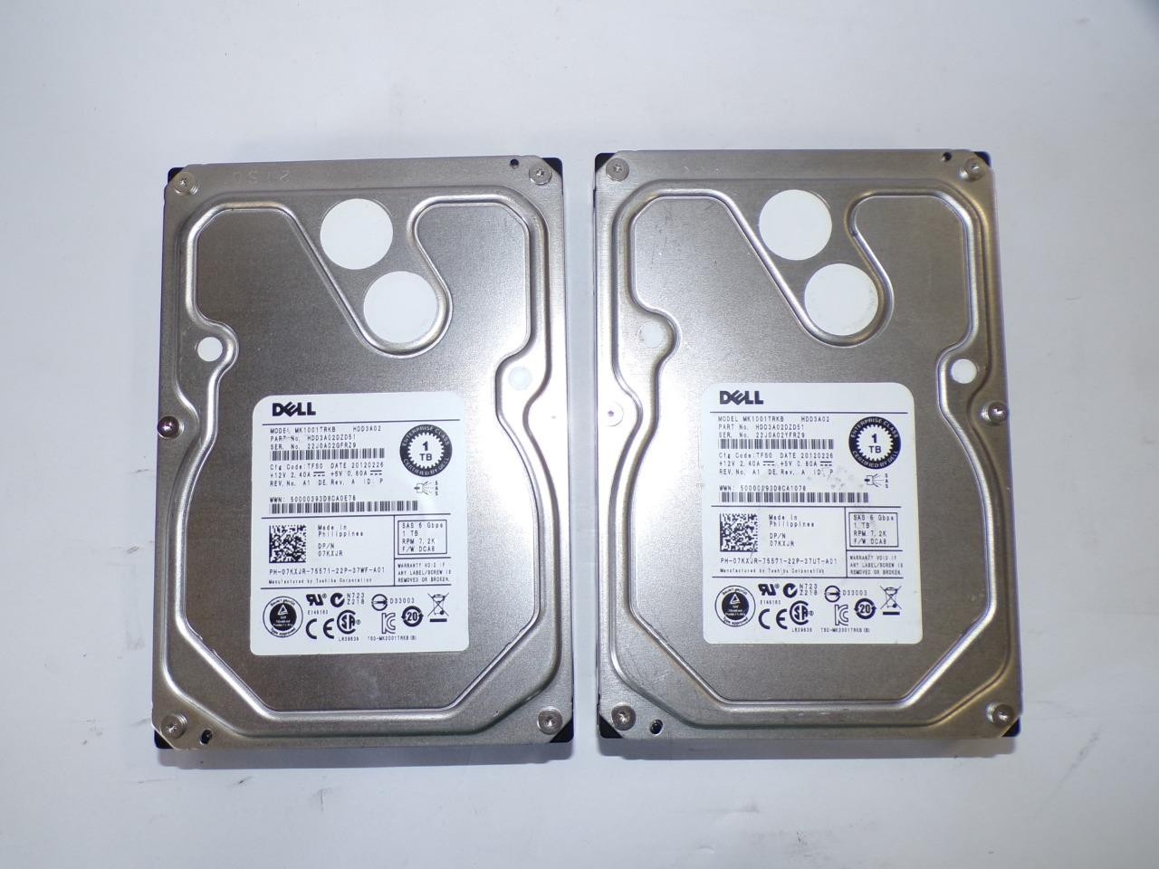 *Lot of 2* Dell 07KXJR 7KXJR 1TB SAS 6Gb/s 7.2K RPM 3.5" Hard Drive MK1001TRKB