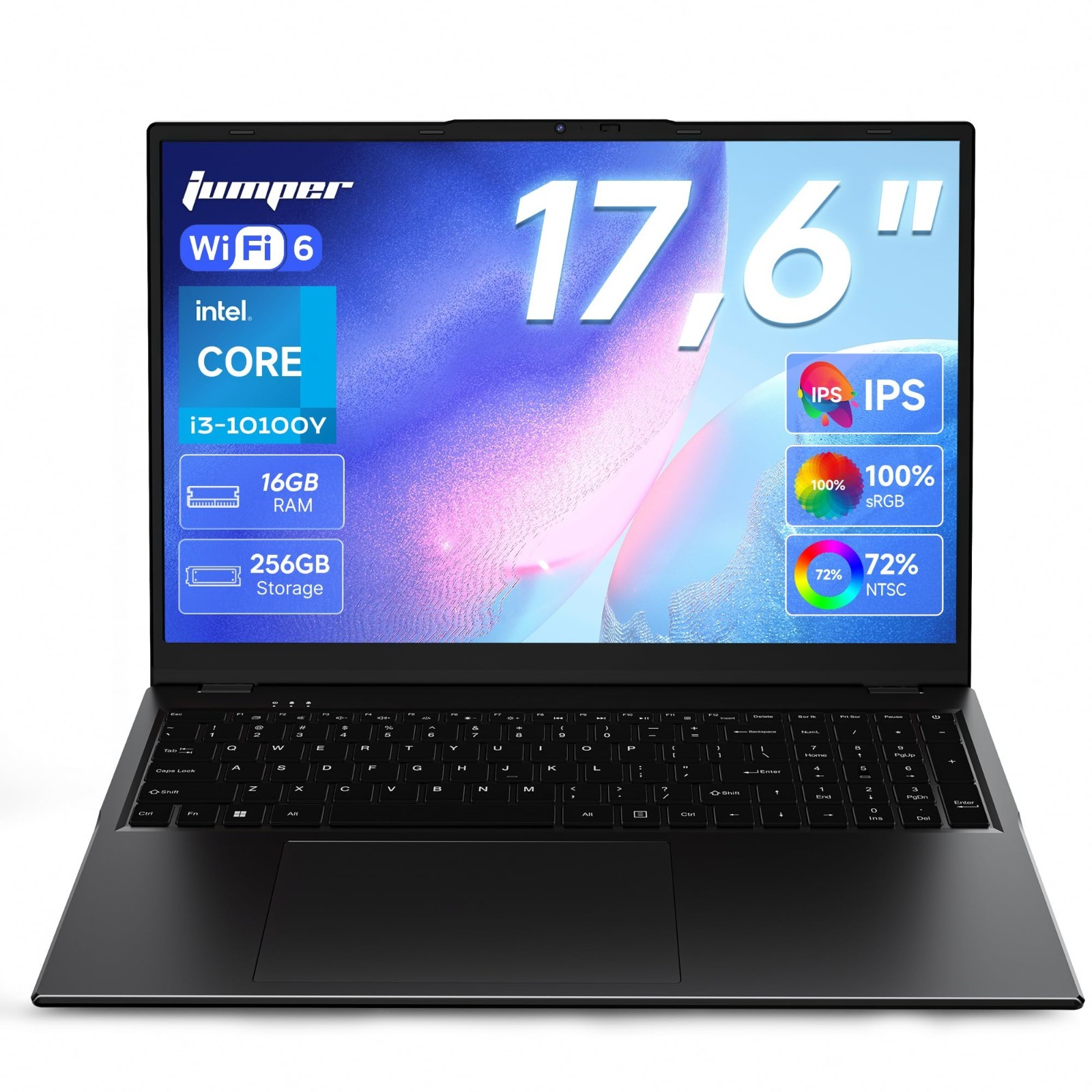 jumper 17.6" Laptop, i3-10100Y CPU, 16GB RAM 256 SSD, 100% sRGB FHD Display