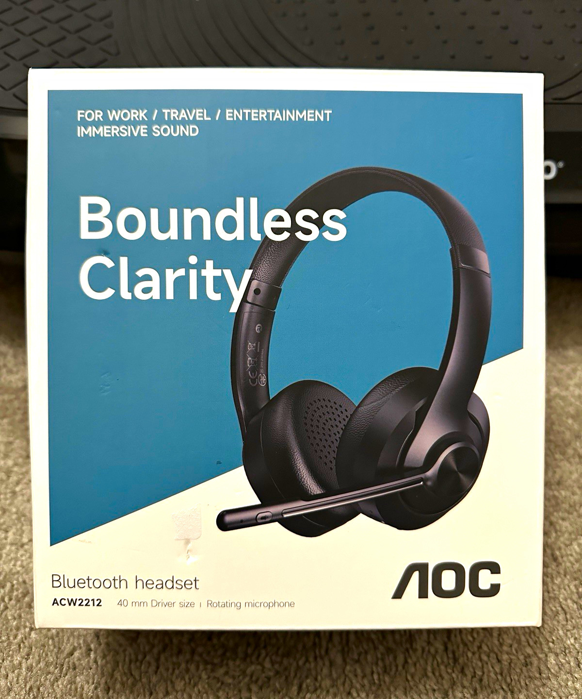 AOC ACW2212 Black Bluetooth Wireless Over-Ear Headband Headset Noise Cancel 052