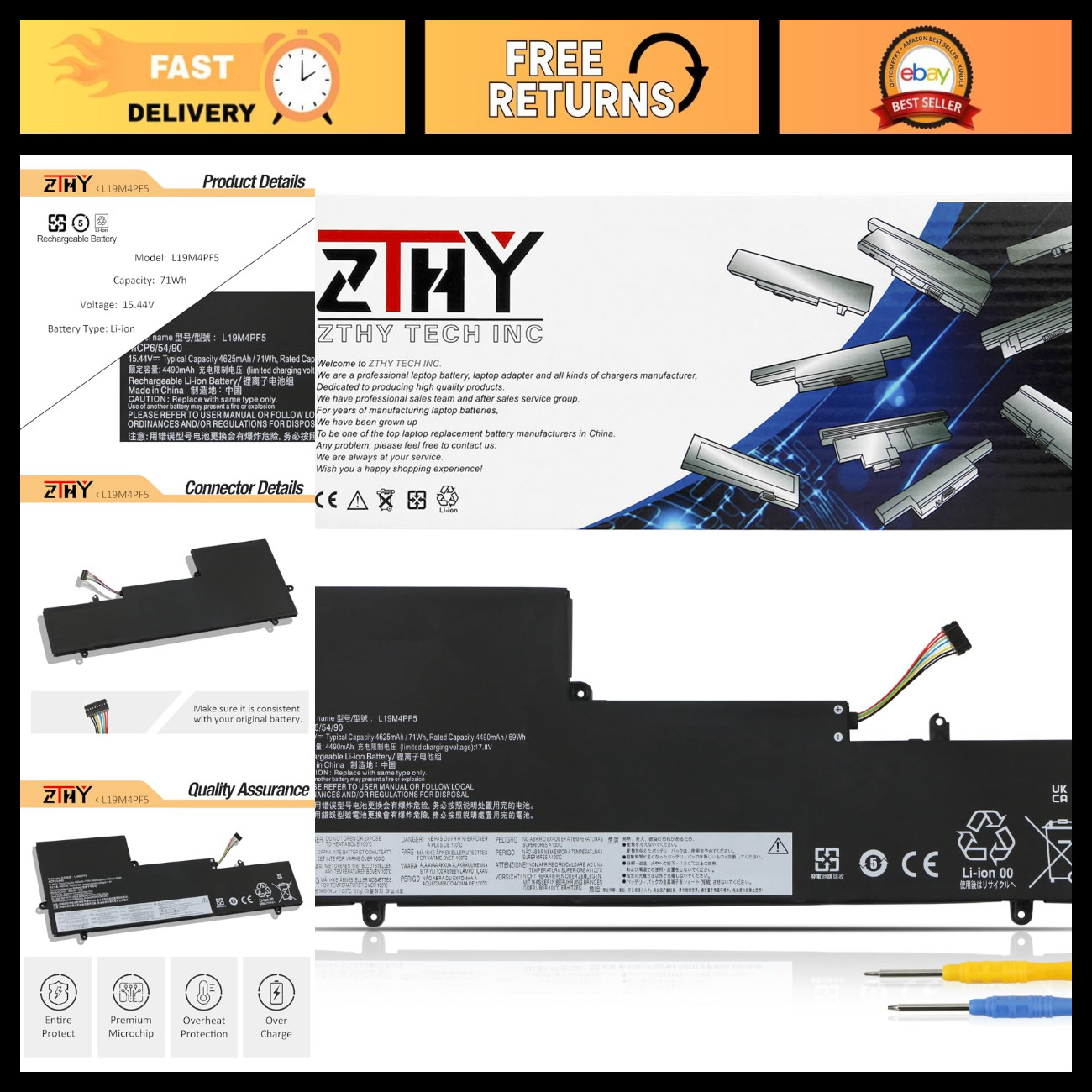 Battery Replacement for Lenovo Ideapad Yoga Slim 7-15IIL05, High Capacity, Long