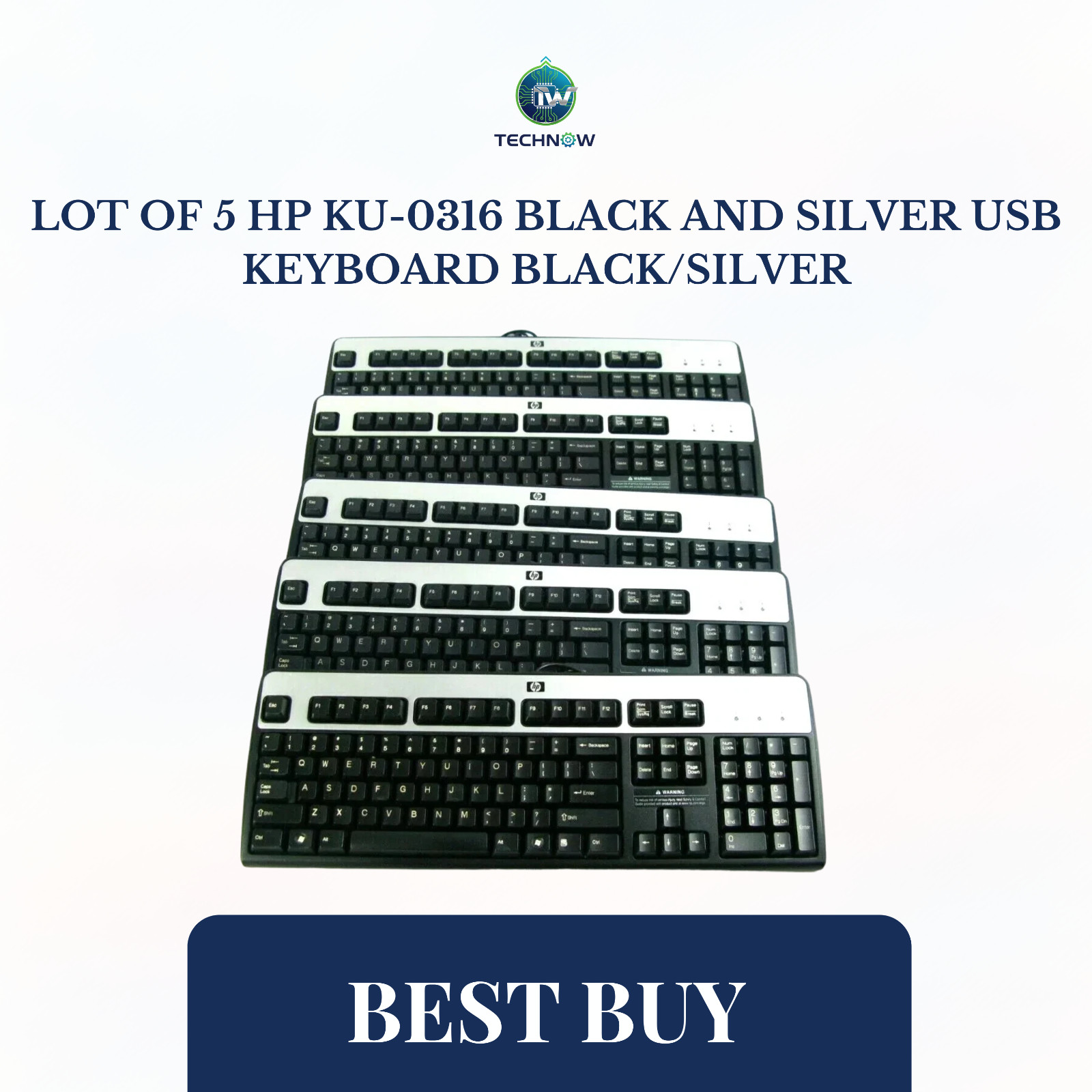 LOT OF  5 HP KU-0316 Black and Silver USB Keyboard Black/Silver