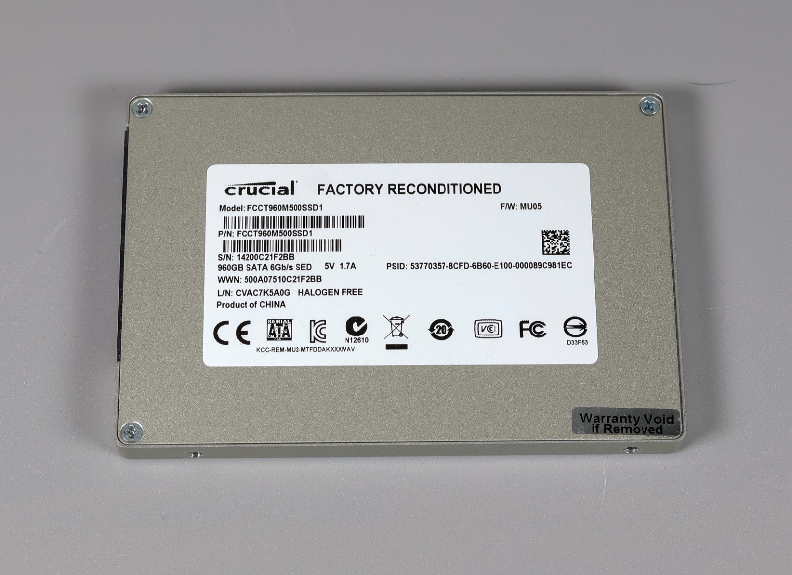 Crucial M500 960GB 2.5" SATA SSD FCCT960M500SSD1 Grade A Tested Wiped