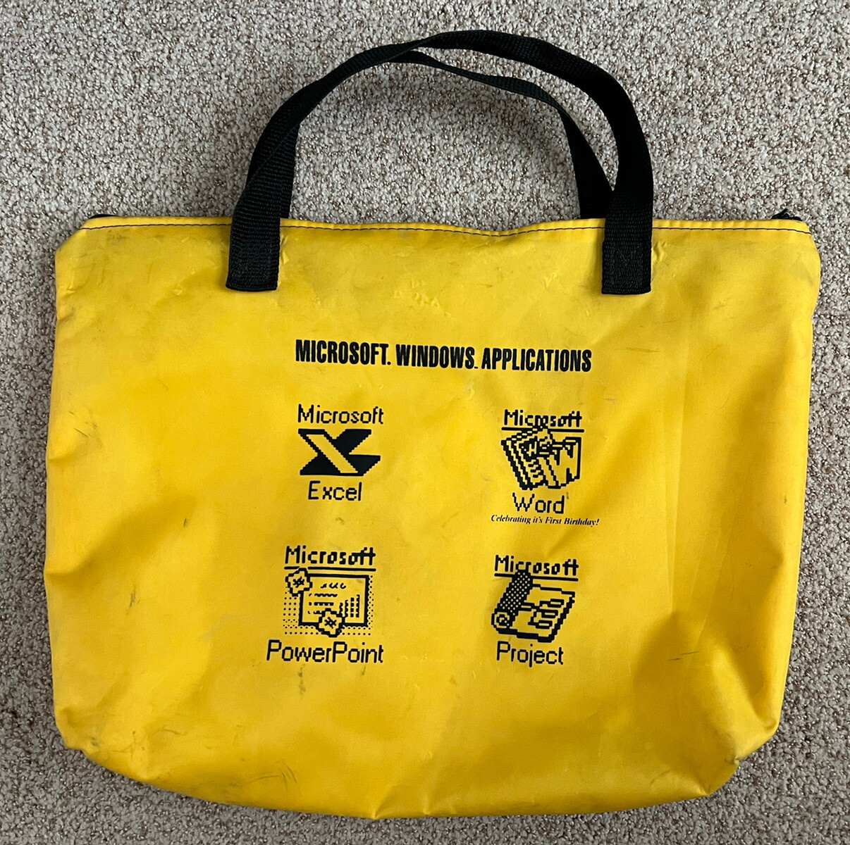 1984 MICROSOFT Zipper Bag Yellow - Applications Computing Excel Word Collectable