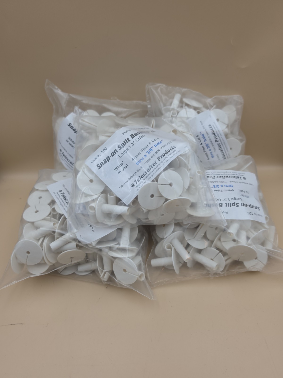 LBWH-38 TeleCrafter Snap-On Split Bushing II, White, Bag of 100 Fiber&Cat 5 4+mm