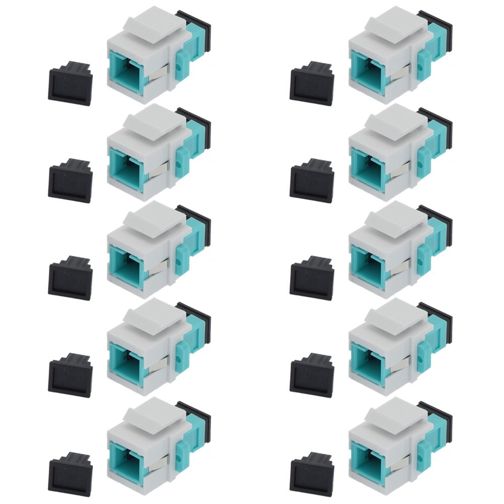 10x SC UPC Fiber Optic Simplex Multi Mode Keystone Jack Coupler Snap In OM3 Aqua