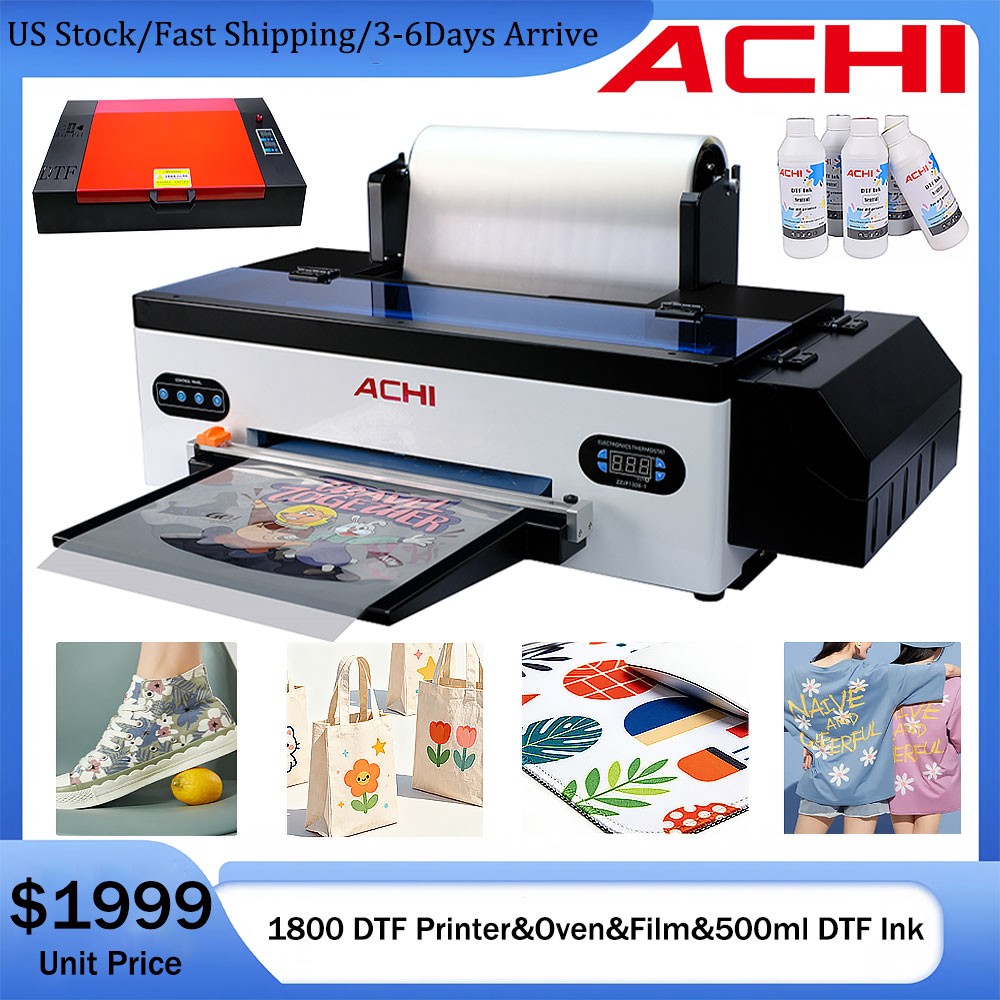 US ACHI DTF A3 Epson 1800 Printer Direct to Trasnfer Film T-shirt Printing &Oven