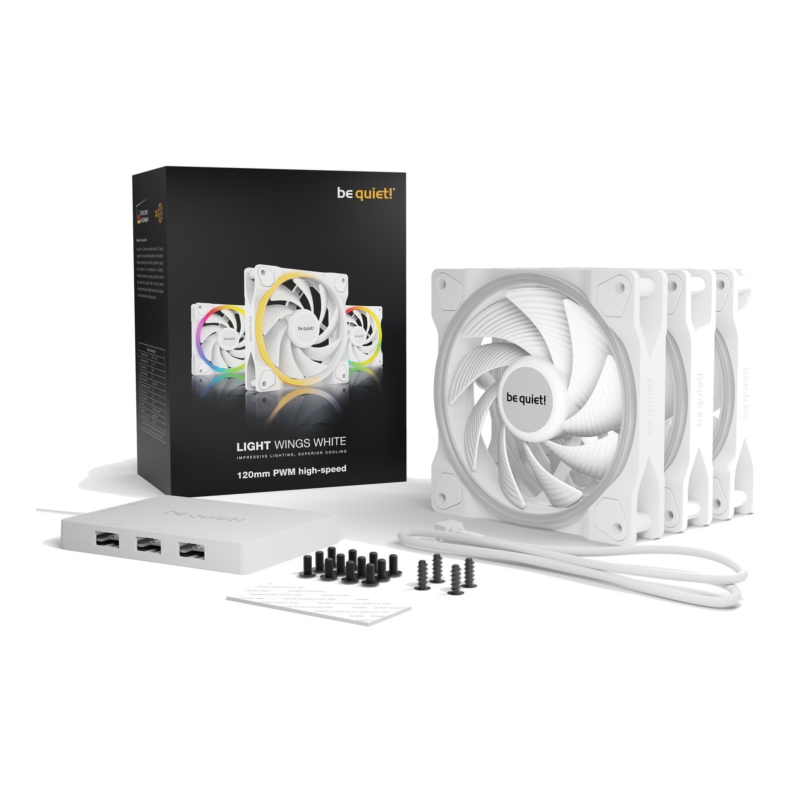 be quiet Light Wings White 120mm PWM High-Speed ARGB 3-Pack BL101 New Sealed