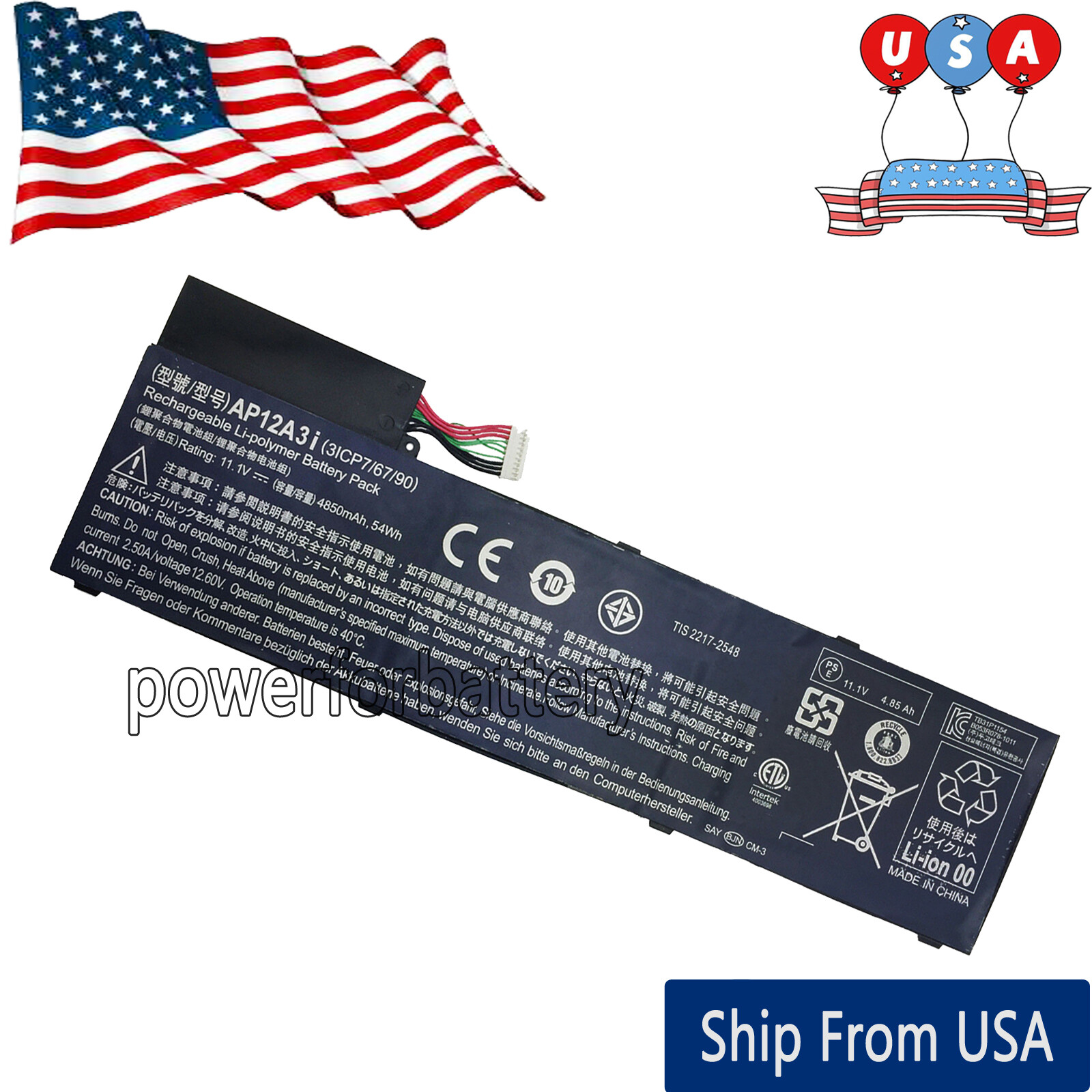 AP12A3i Battery F Acer Aspire Timeline Ultra M5-581 M5-481PT AP12A4i 3ICP7/67/90