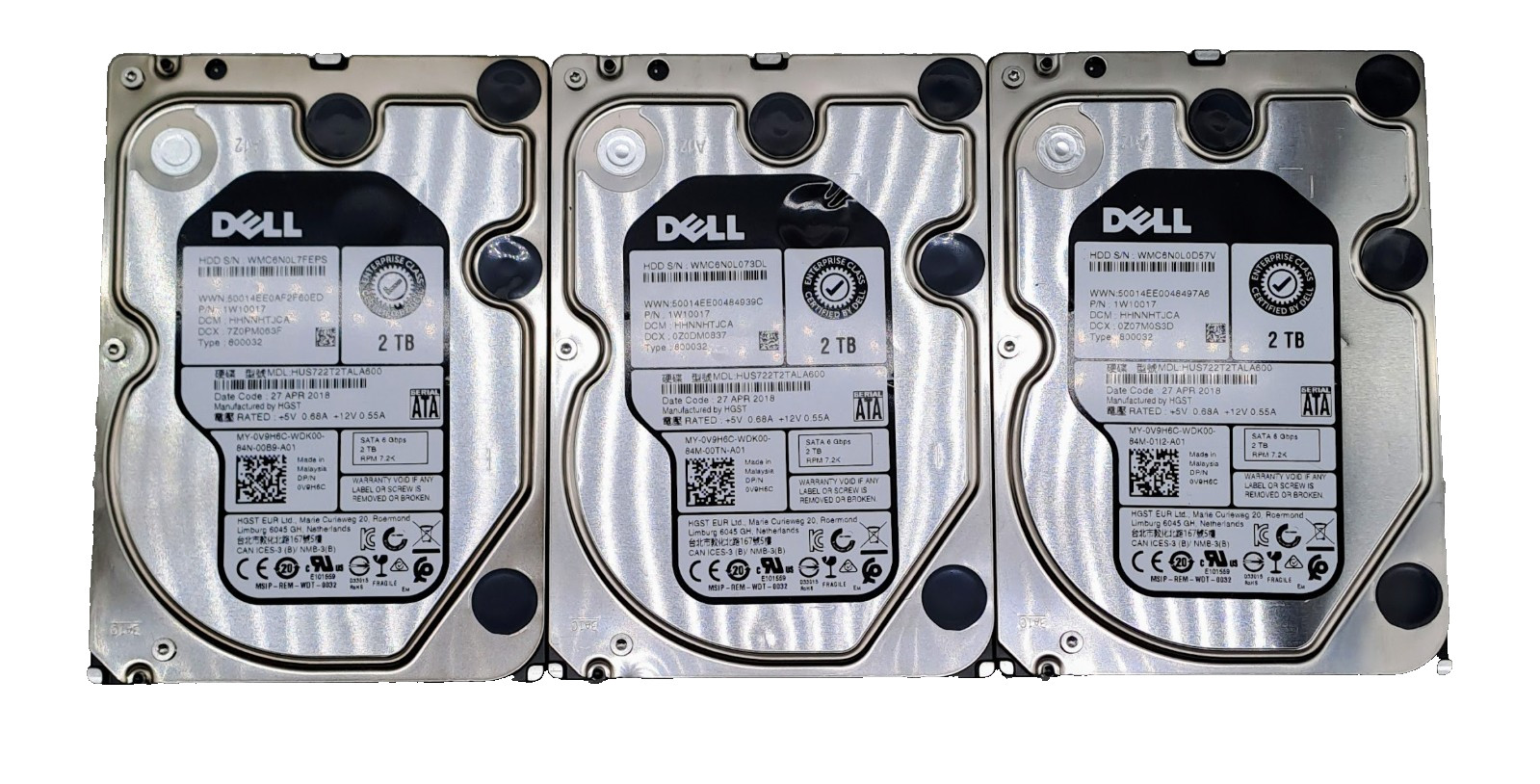 Lot of 3  Dell HUS722T2TALA600 2TB 7.2K SATA 3.5" HDD