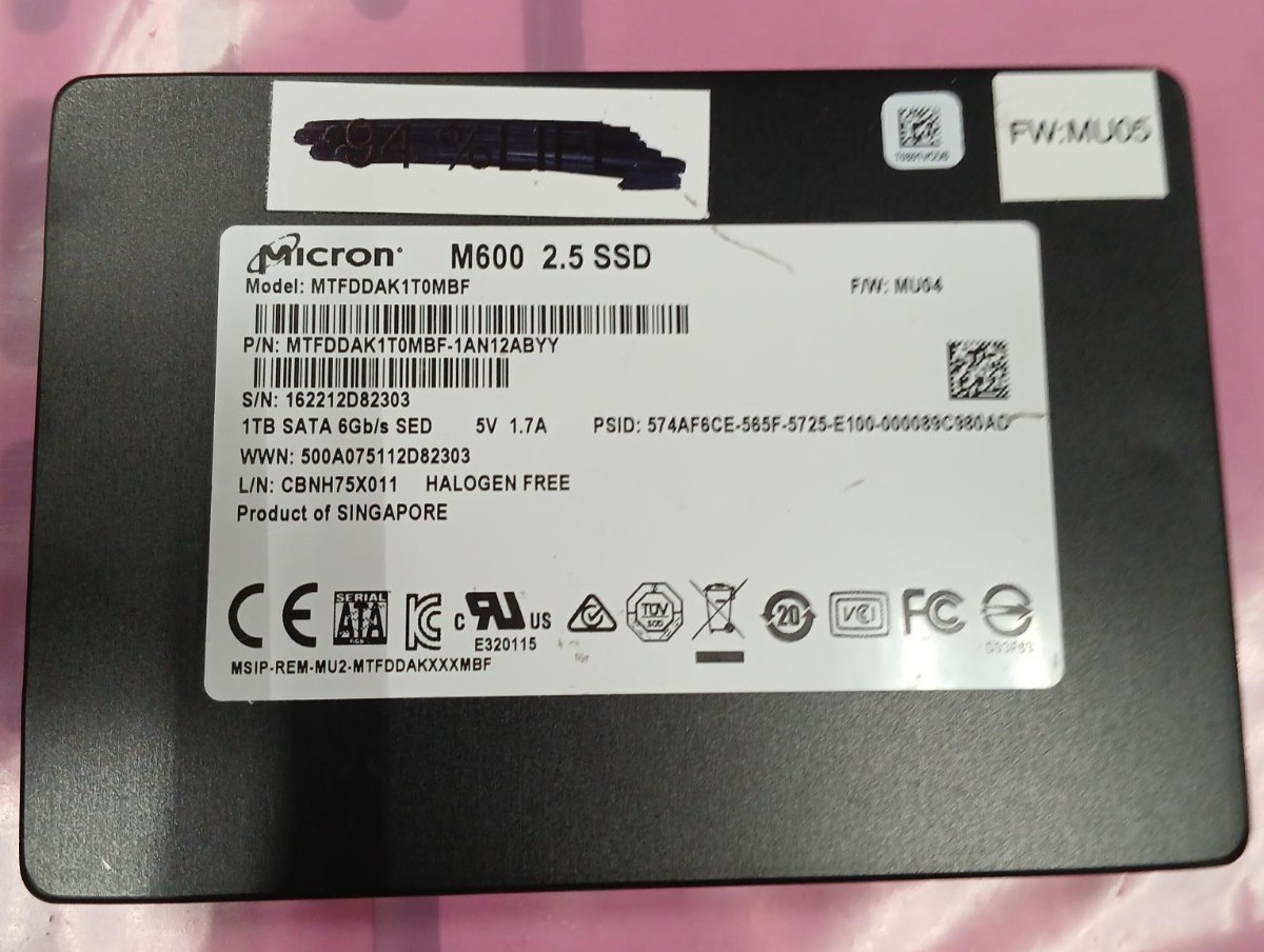 Micron M600 MTFDDAK1T0MBF 1TB  SATA 6Gb/s SED 2.5" SATA III SSD solid state driv