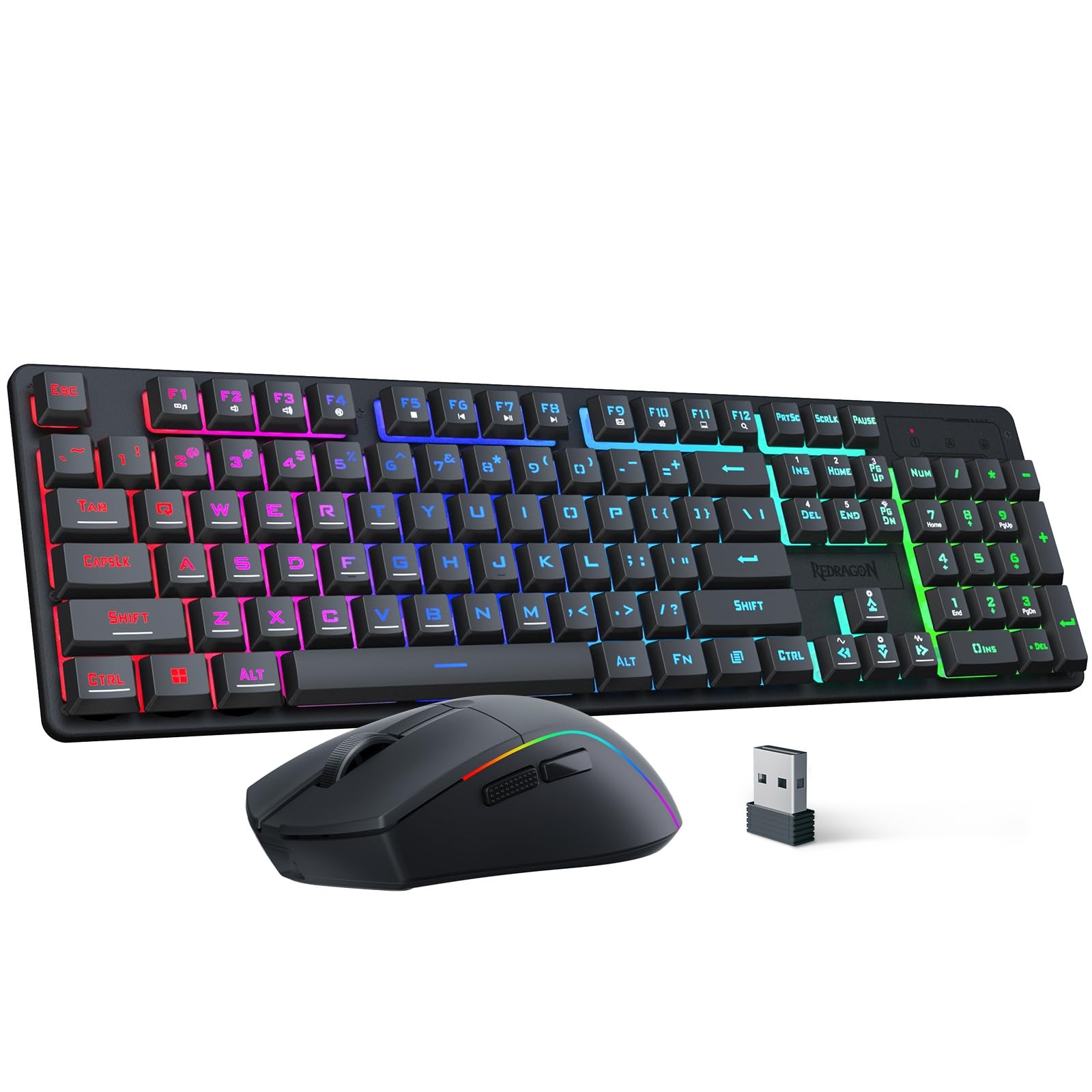 Redragon S107KS Wireless Gaming Keyboard and Mouse, RGB Wireless, Black-New